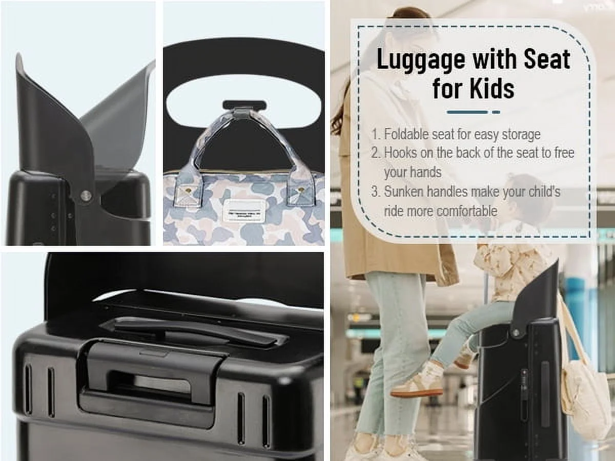 22 Inch TSA Lock Luggage with for Kids& Adult,Check in Lockable Spinner Wheels Free Luggage Cover and Safety Seatbelt Travel Suitcase - Image 14