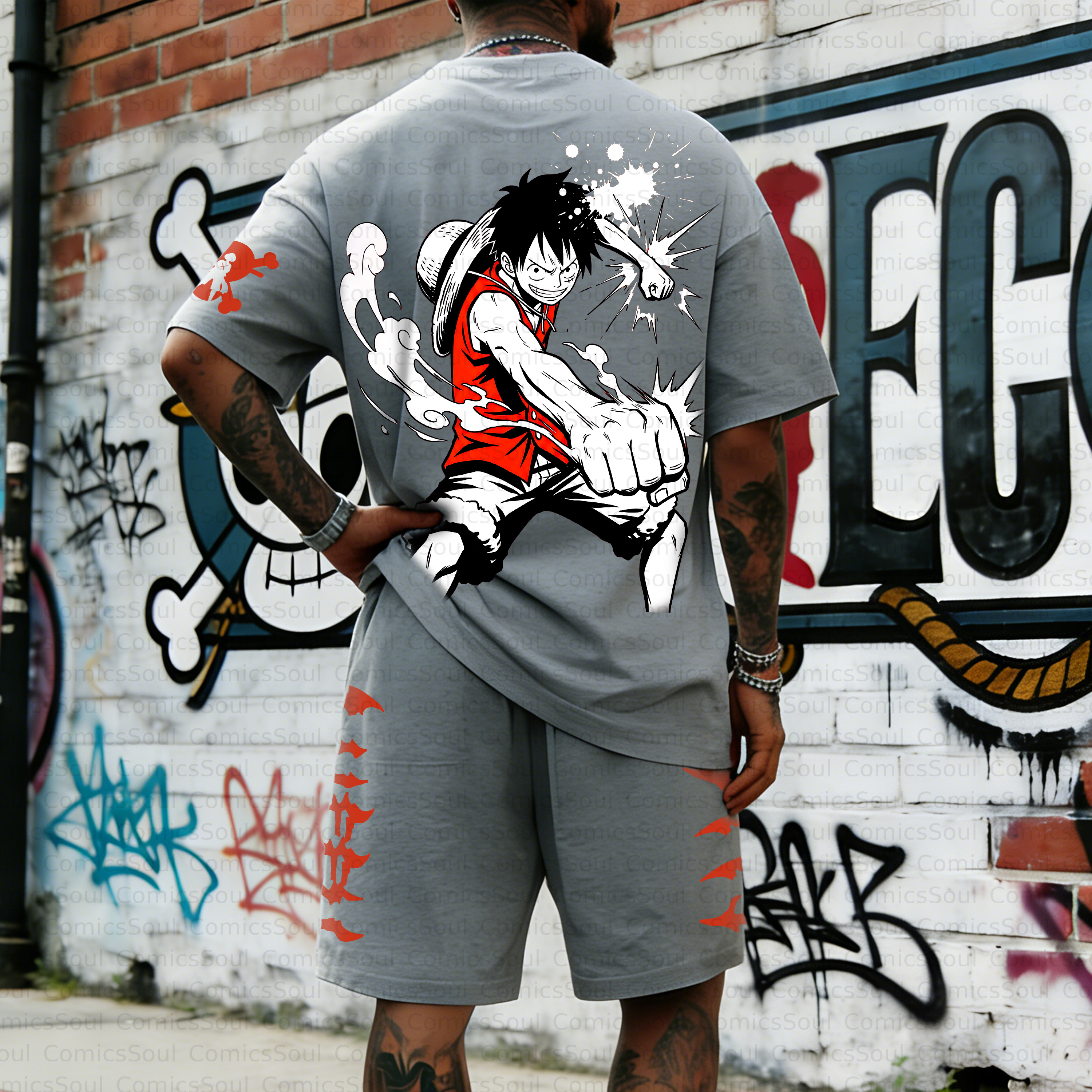 Unisex Anime Inspired Vintage T-shirt& Shorts 2 Pieces Set