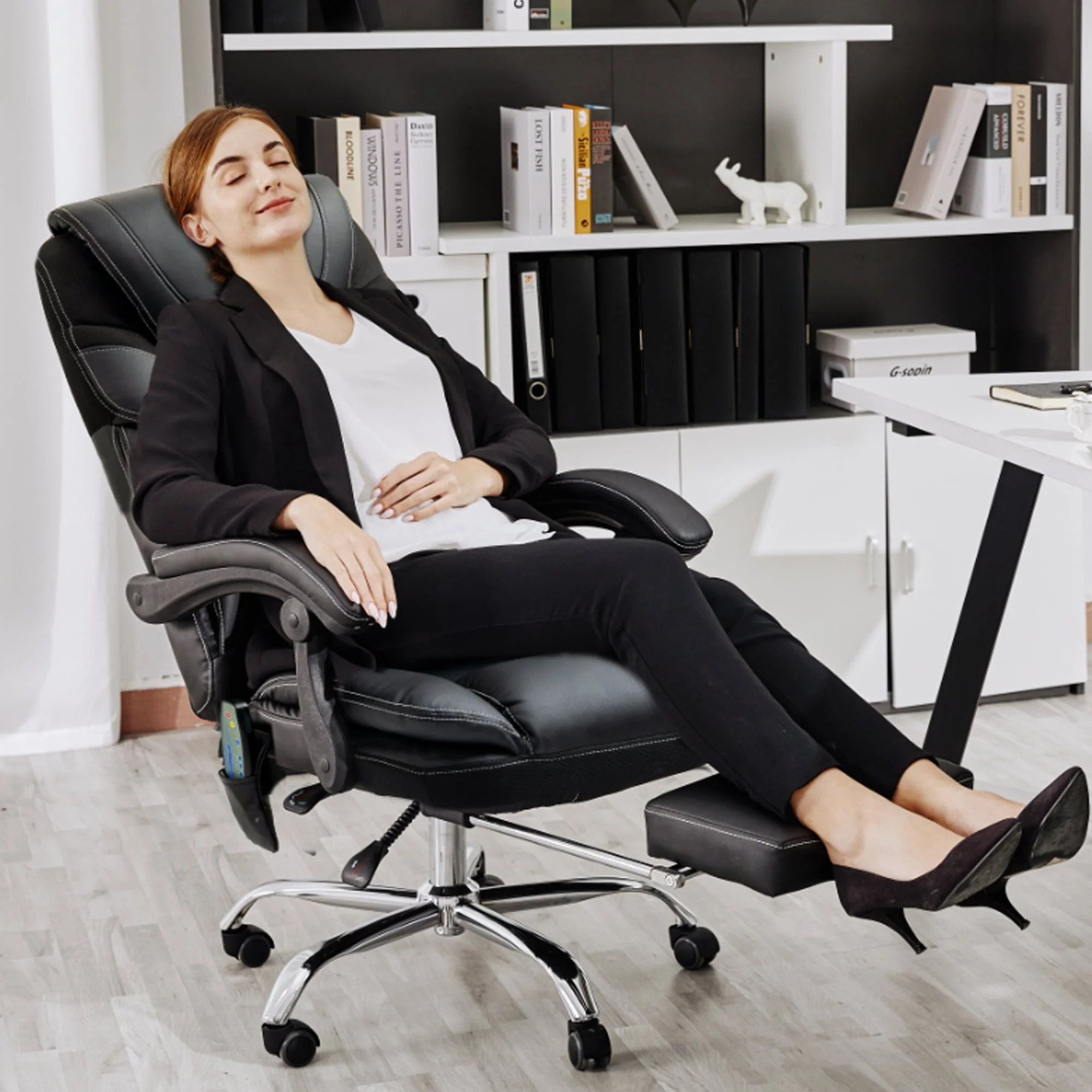 Massage Office Chair, Reclining Office Chair with Footrest, Ergonomic Office Chair with Lumbar Support, High Back Executive Office Chair, Height and Armrest Adjustable, 300lb Capacity - Image 3