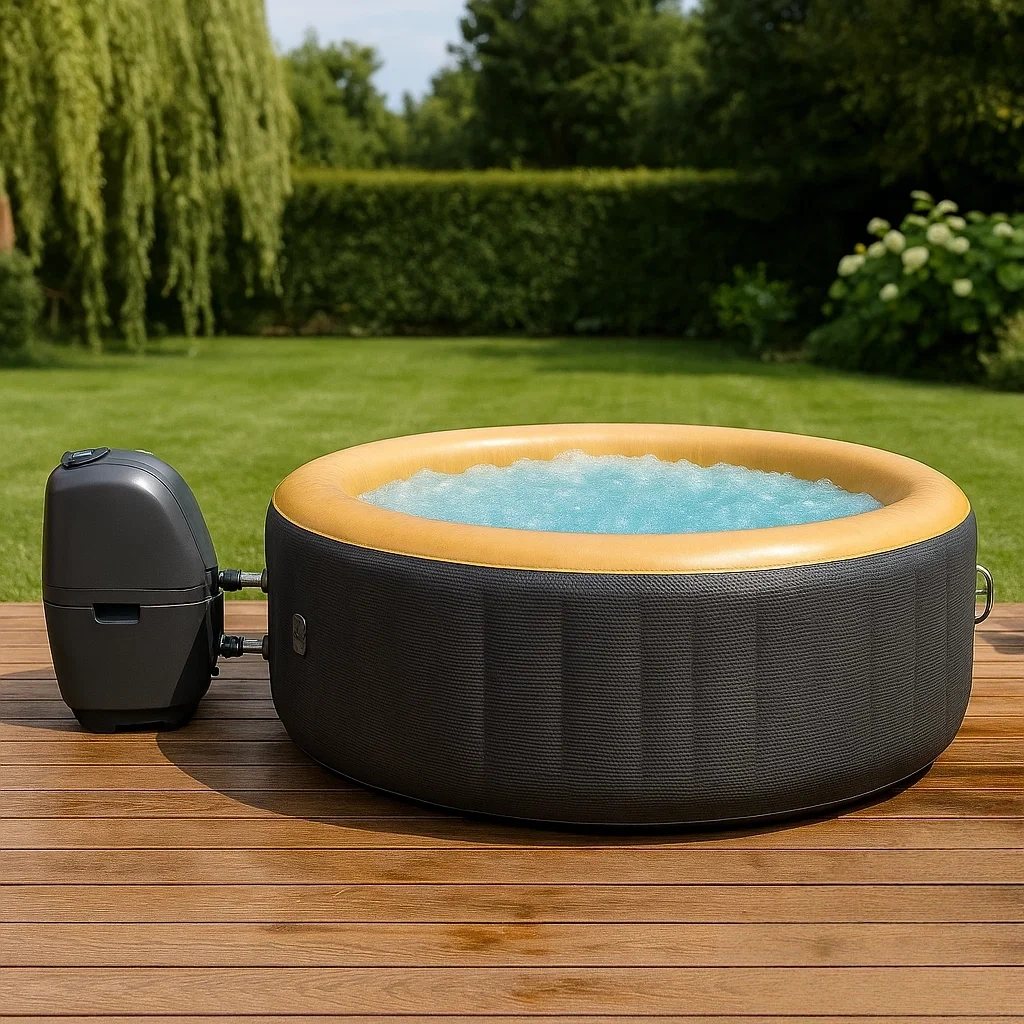 Spa hinchable redondo,para 4 personas,PVC reforzado,color negro/dorado,spa diámetro 180x65 cm - IidR1z8KDX58