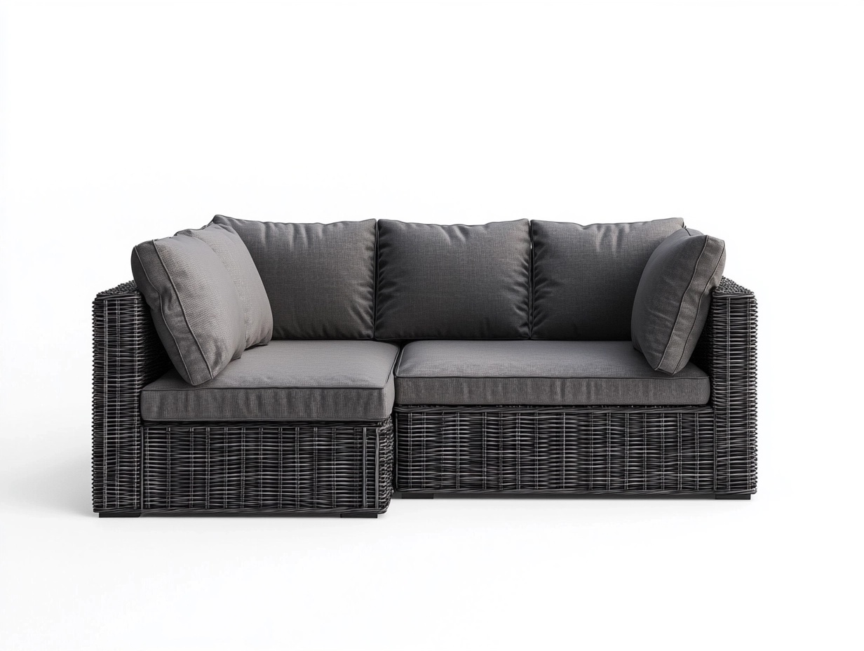 Sofá de esquina de ratán sintético gris oscuro para exterior 190x80cm estilo moderno con cojines resistentes al agua GE5178844