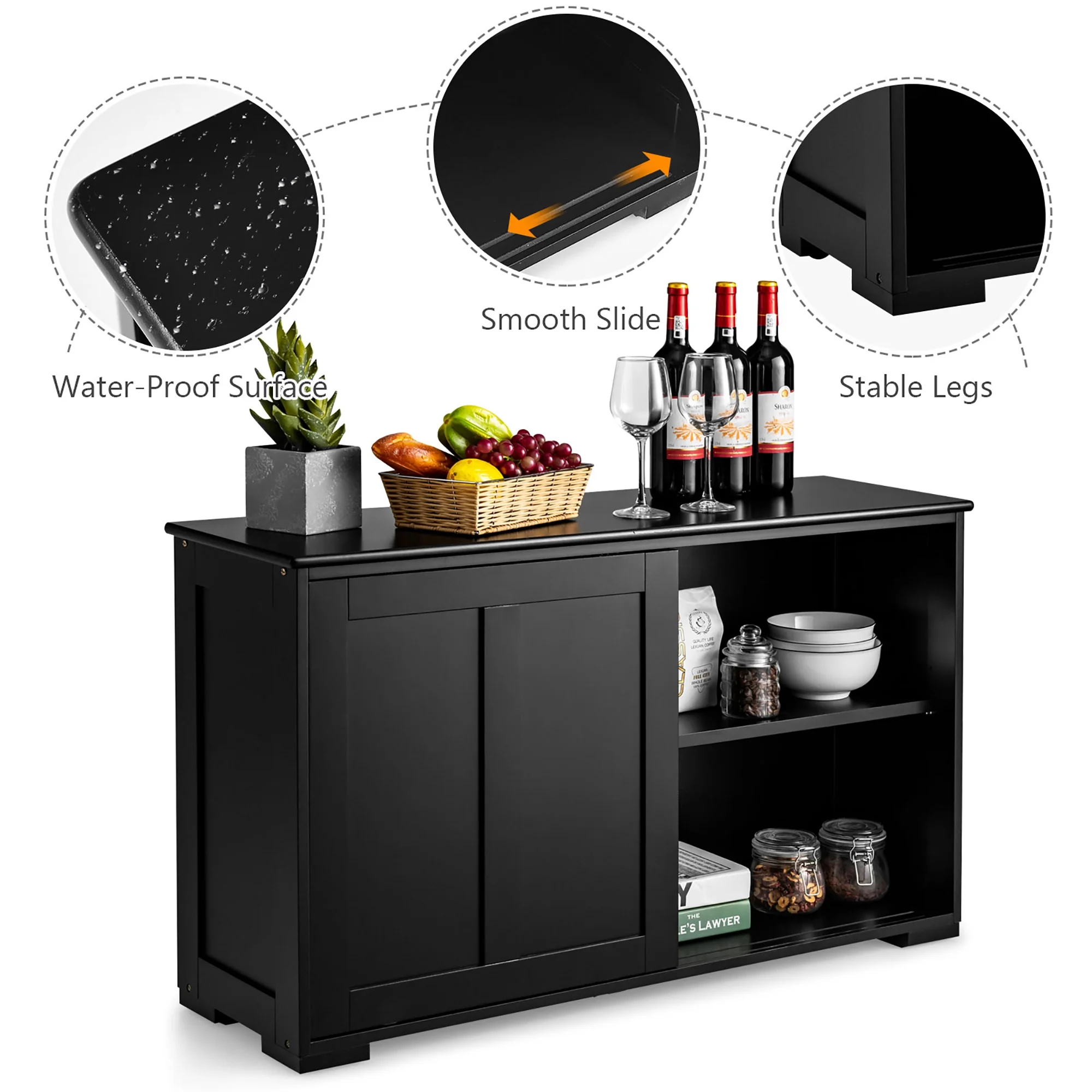 Costway Kitchen Storage Cabinet Sideboard Buffet Cupboard Wood Sliding Door Pantry White - Image 30