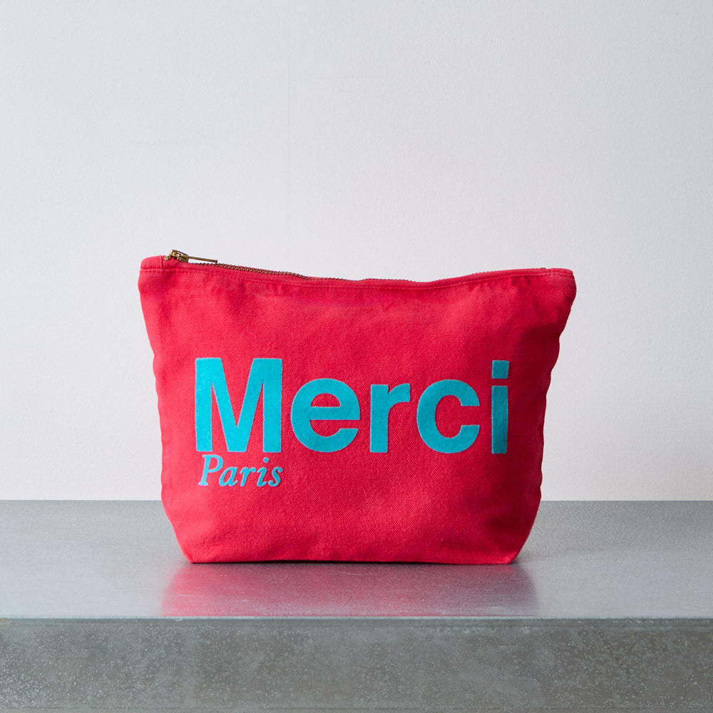 Merci - Pochette en coton - Framboise & Turquoise