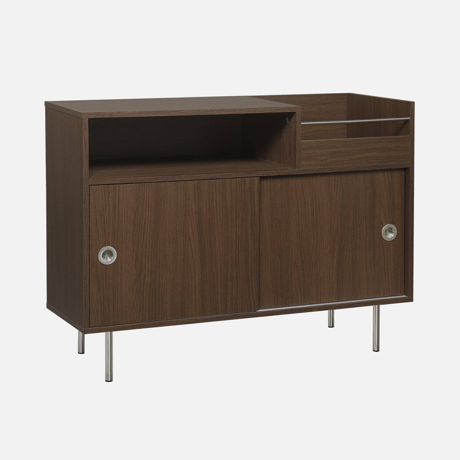 Shelby - Mueble de vinilo vintage con decoración de madera y acero inoxidable, 100 cm