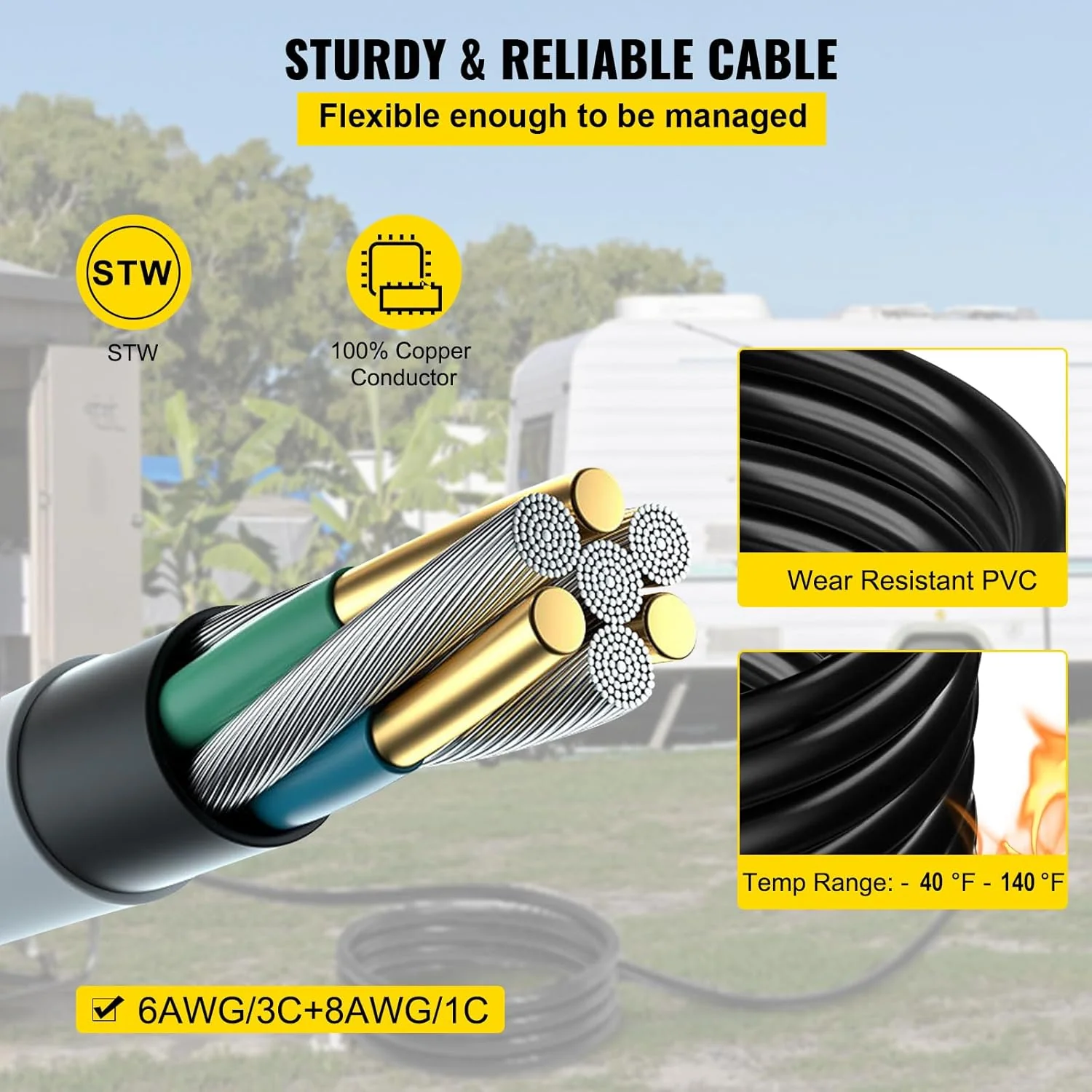 VEVOR Generator Extension Cord 50 ft 50 Amp STW 125V 250V 12500W N14-50P SS2-50R CS6364 - 45446 + 45505 - Image 3 VEVOR Generator Extension Cord 50 ft 50 Amp STW 125V 250V 12500W N14-50P SS2-50R CS6364 - 45446 + 45505 - Image 3