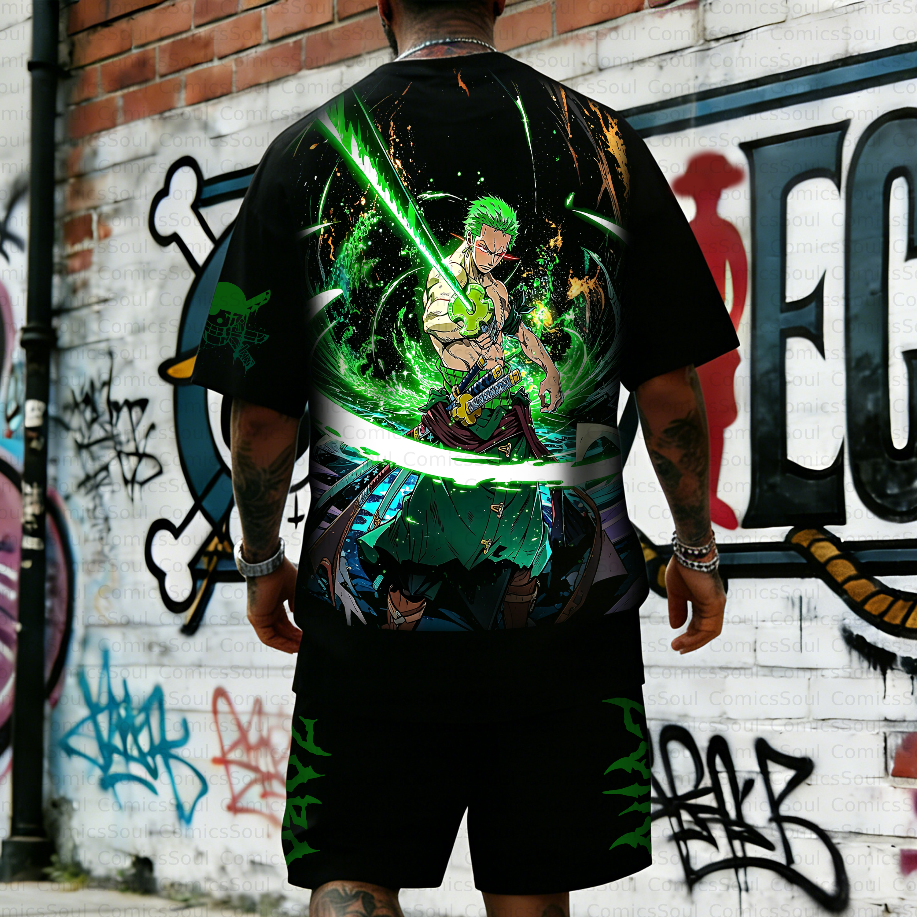 Unisex Anime Inspired Vintage T-shirt& Shorts 2 Pieces Set