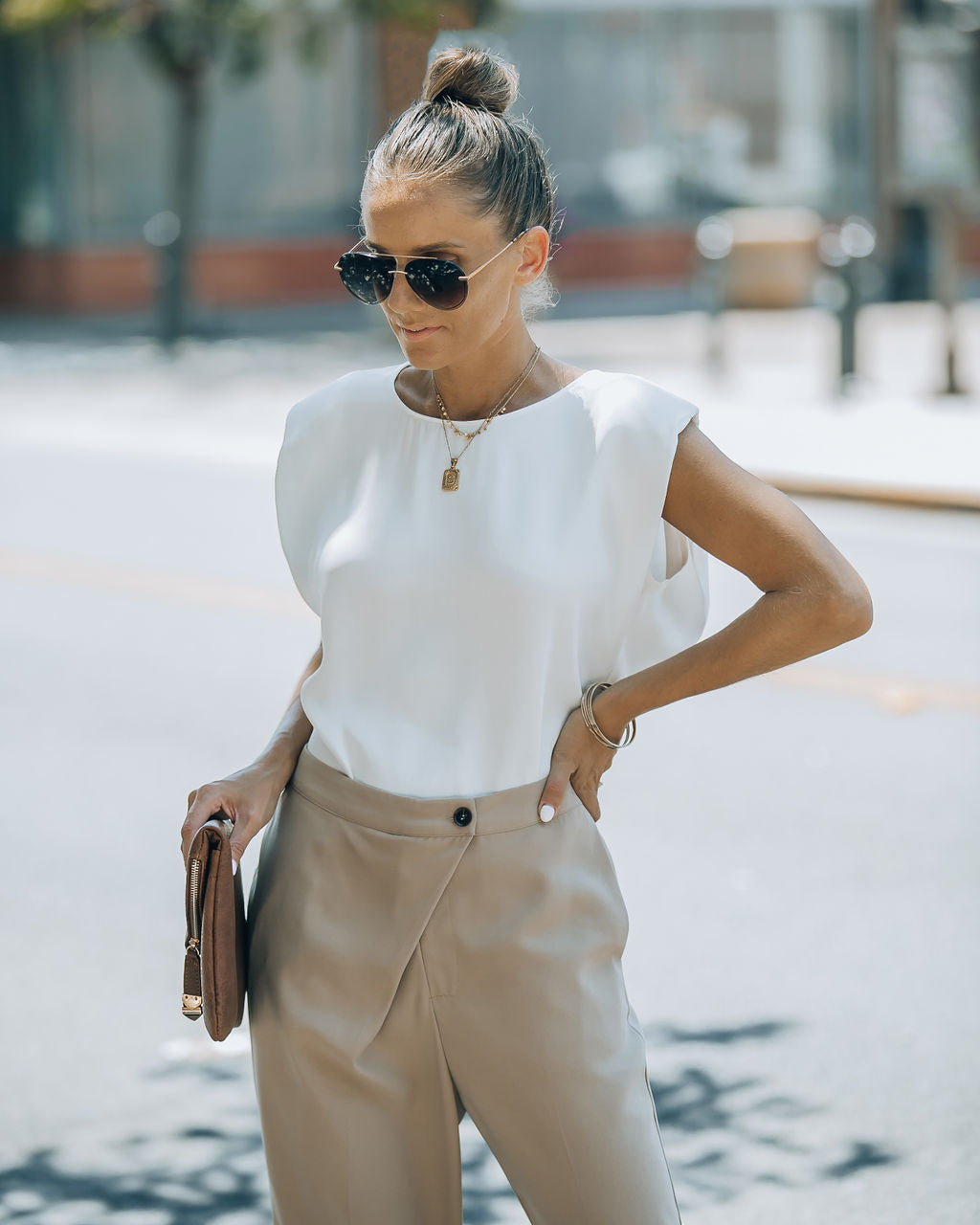 Fancy Gal Satin Padded Shoulder Top - White - SALE - Se7enfashion