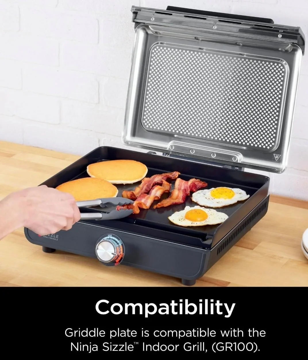 Ninja Sizzle Indoor Grill, 500-F High Heat Kitchen Grill with Nonstick 14 Inch Plate, Low-Smoke Technology, Edge-to-Edge Heating, Family-Sized Capacity, Countertop Cooking Tool (GR100) - Image 7