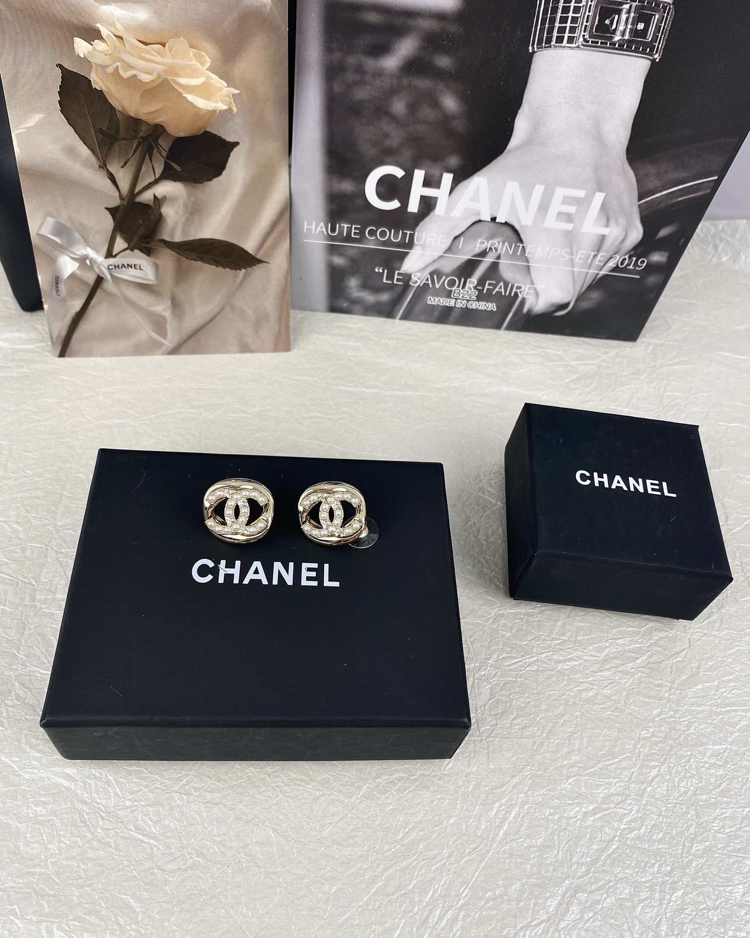 Chanel Diamond and Pearl  CC Pearl Stud Earrings - Original Replica Club