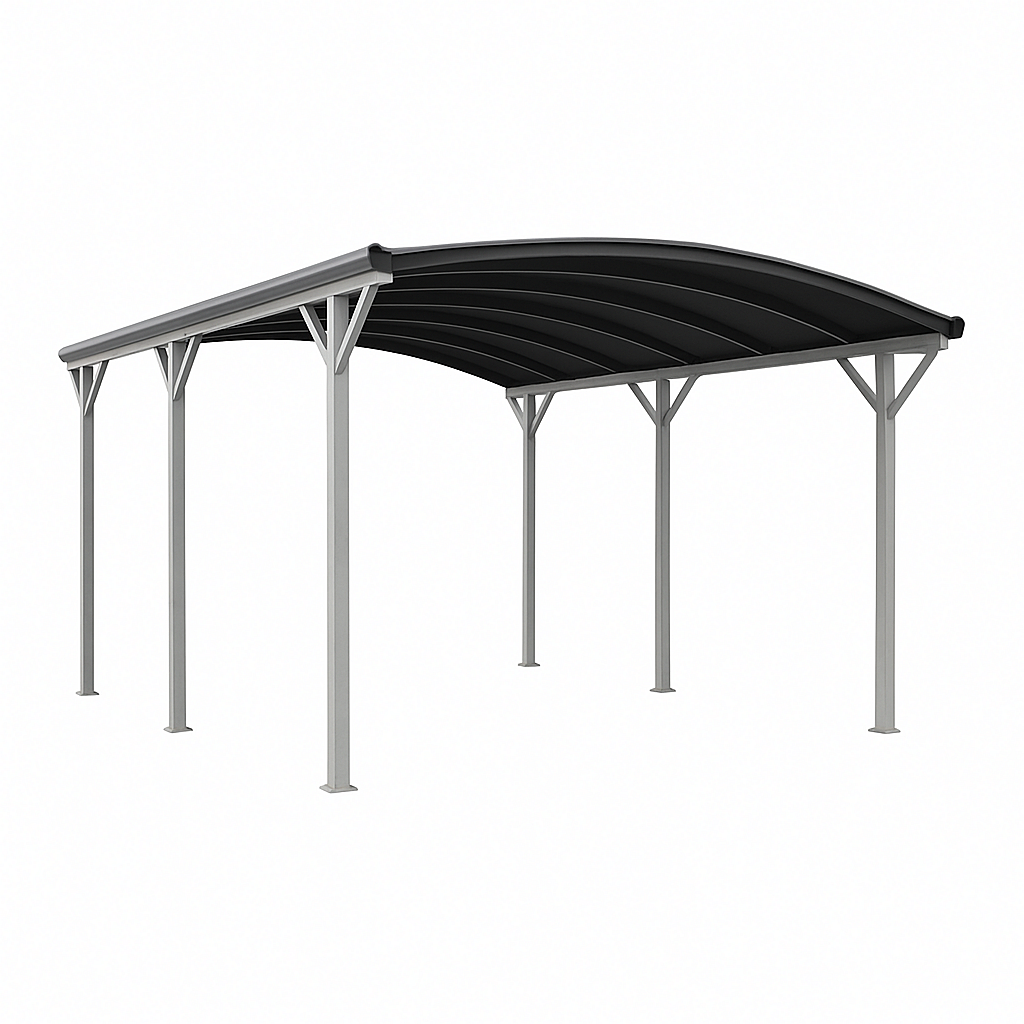 Garaje de Estacionamiento, Carport estructura metálica resistente a la intemperie, color gris.