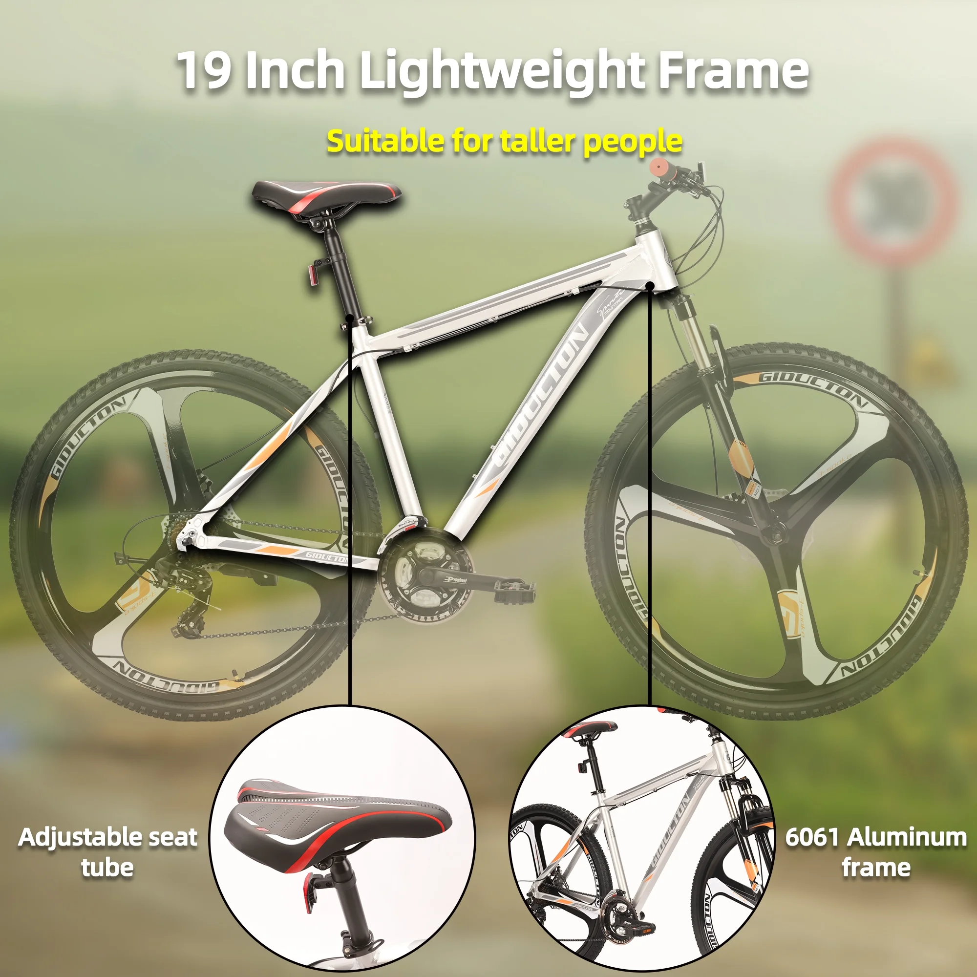 Mens Mountain Bike, Eurobike X9 Mountain Bike 29 inch, 19 inch Aluminum Frame, Bikes for Men 29er, Mens Bicycle 3-Spoke Silver - Image 2