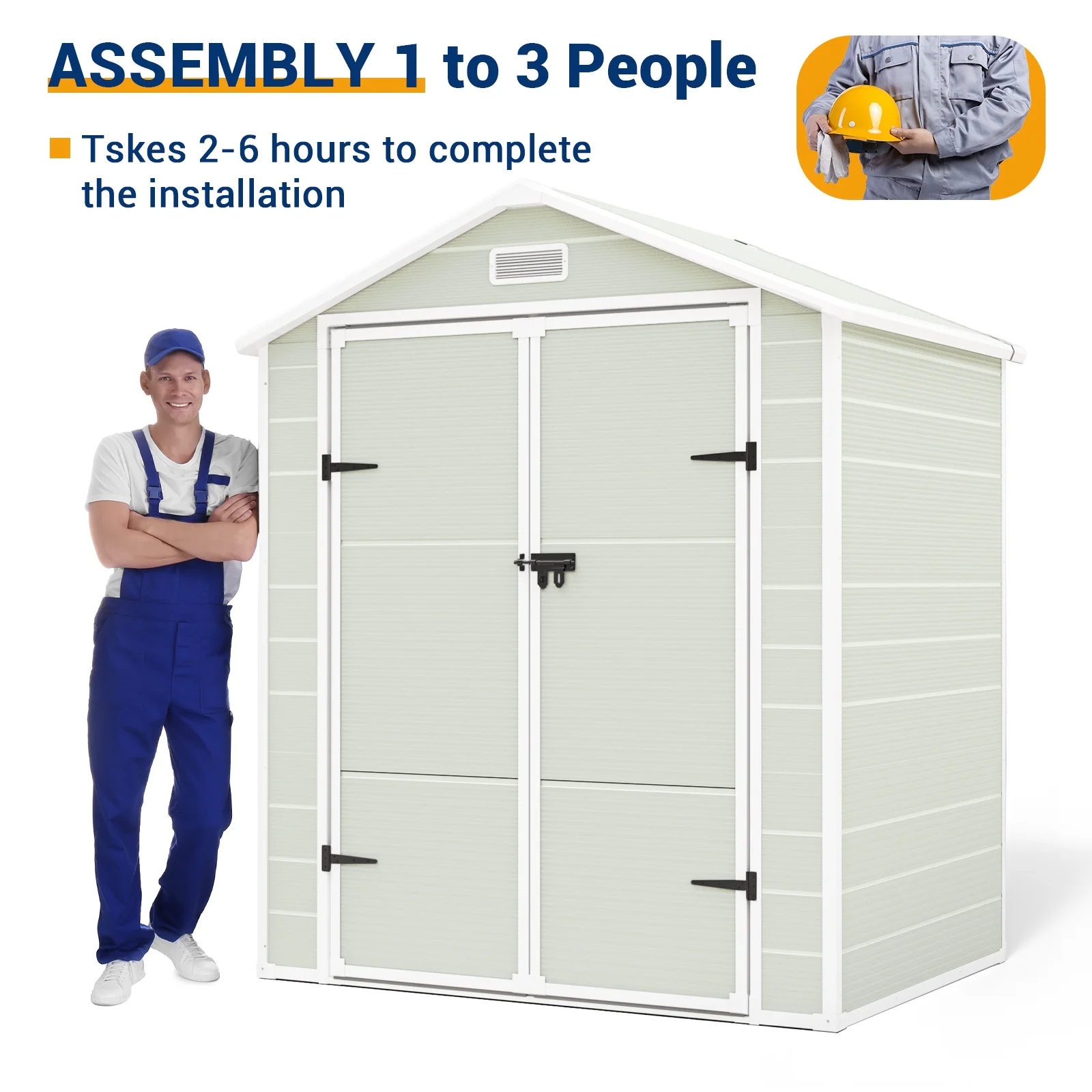 ECOPATIO Outdoor Storage Shed 5x3 FT, Resin Garden Shed for Bike, Tool, Plastic Outside Sheds & Outdoor Storage Storage Box with Lockable Door for Backyard, Patio, Lawn, Sandstone - Image 19