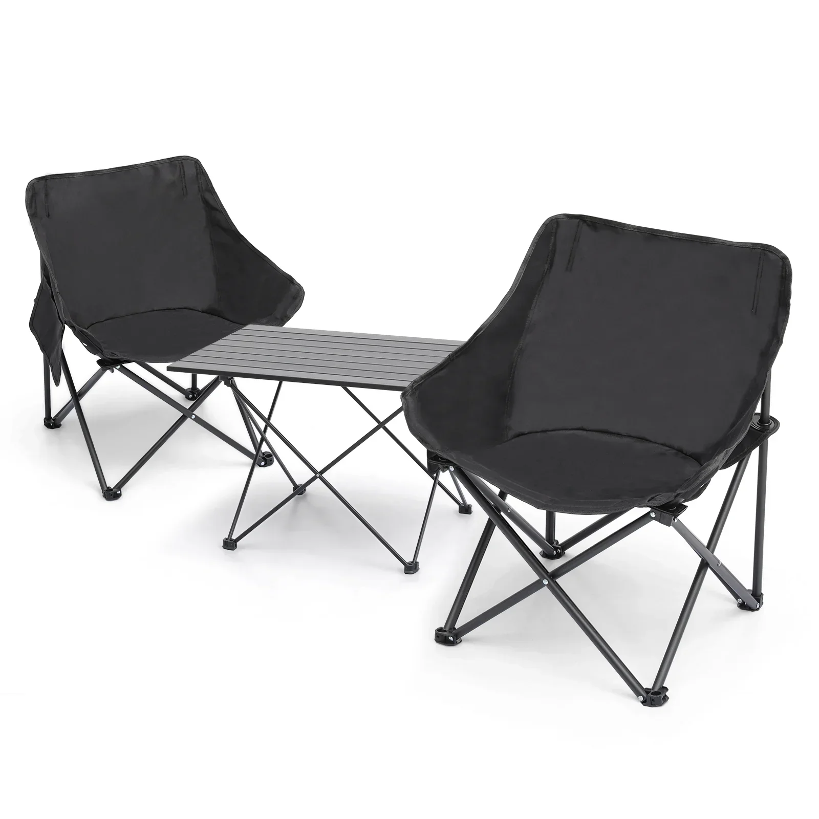 MADOG 3-Piece Folding Camping Table And Chairs Set, Black, Table 26.5 x 18.5 x 16.0 in, Chair 17.0 x 17.0 x 27.0 in