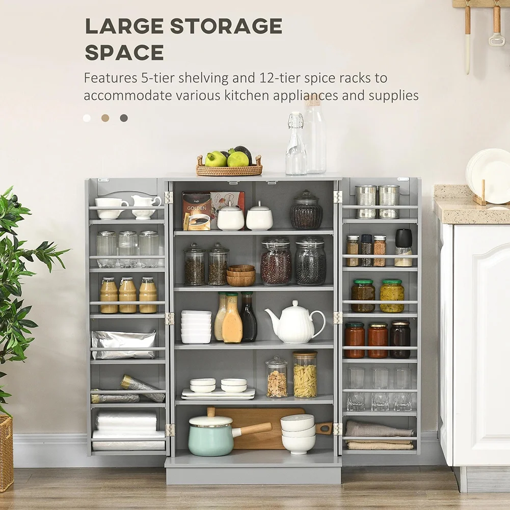 Spaco 17-Tier Kitchen Small Pantry Cabinet with 2 Doors and 6 Adjustable Shelves, Cabinet Pantry, Freestanding 5-Tier Shelving Pantries for Kitchen Storage, Gray - Image 8