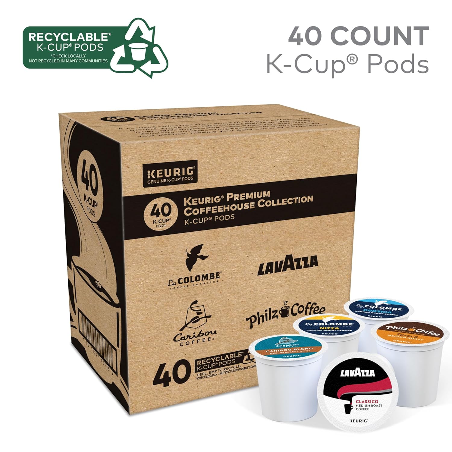 Keurig Premium Coffeehouse Collection. Single Serve Keurig K-Cup Pods. Medium and Dark Roast Coffees. 40-Count Box