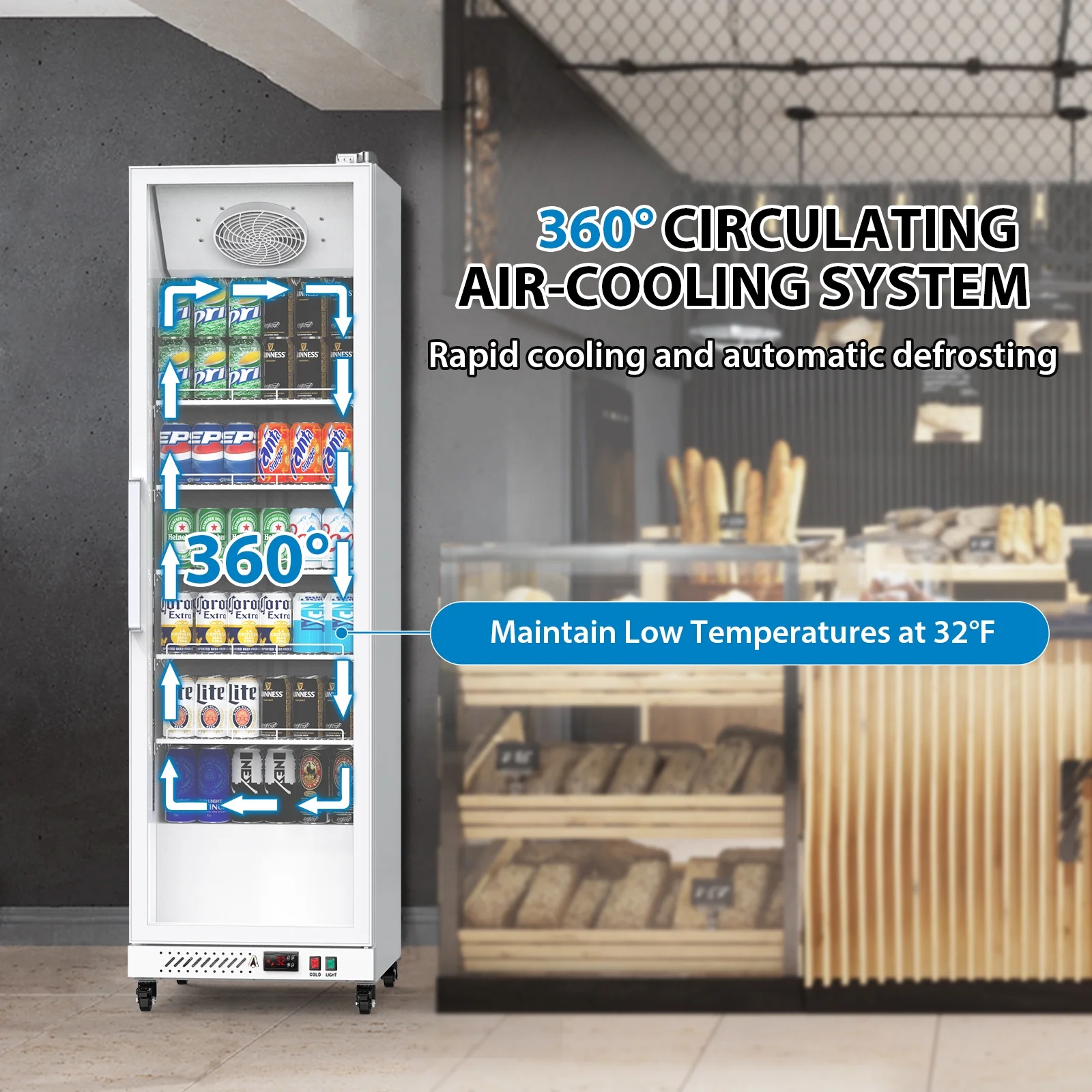 Garvee Commercial Refrigerator,12.4 Cu.ft Display Fridge Merchandiser Upright Beverage Cooler,Single Glass Door Fridge with Adjustable Shelves & LED Lighting,Black - Image 12