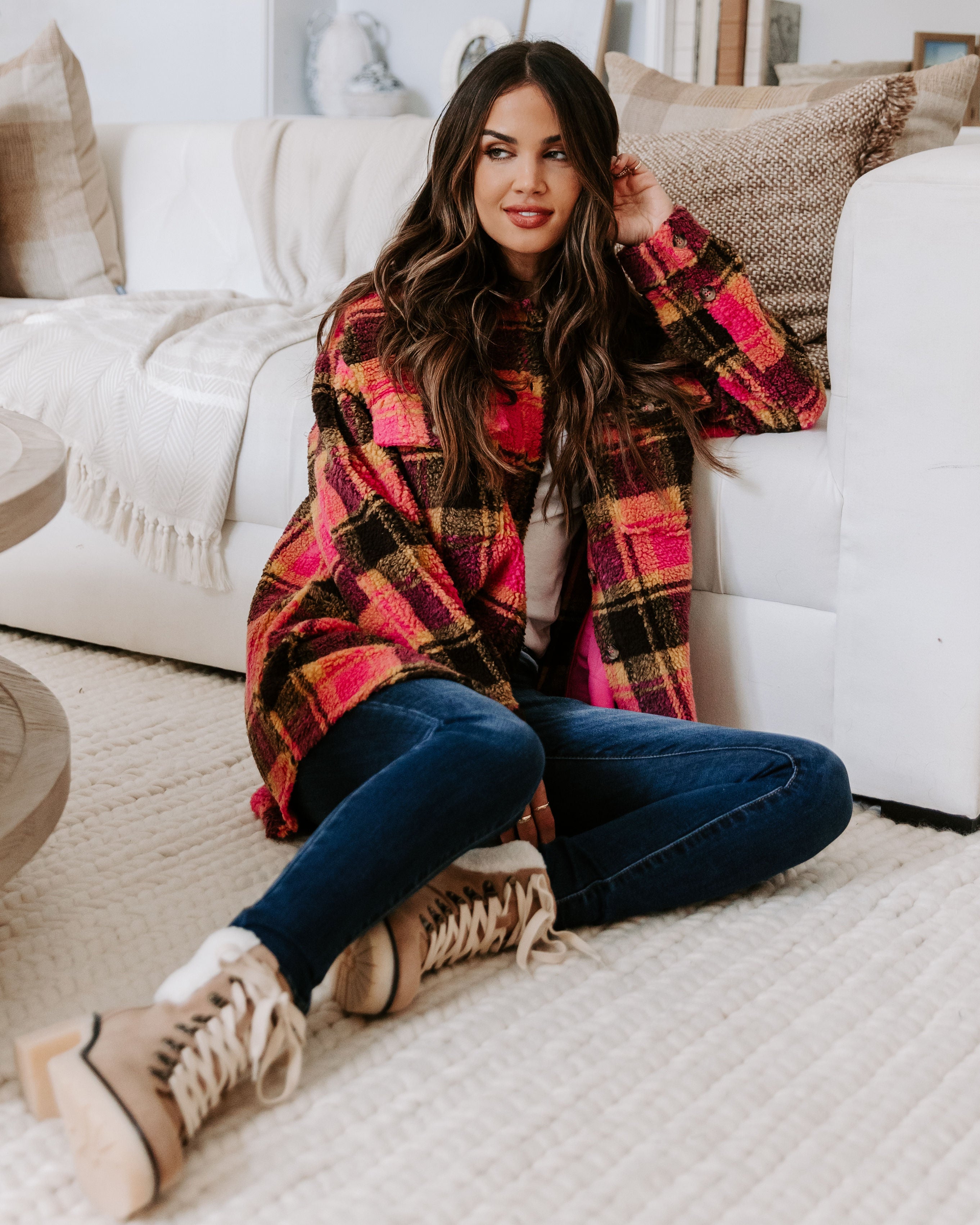 Perfect Day Pocketed Plaid Teddy Jacket - Se7enfashion