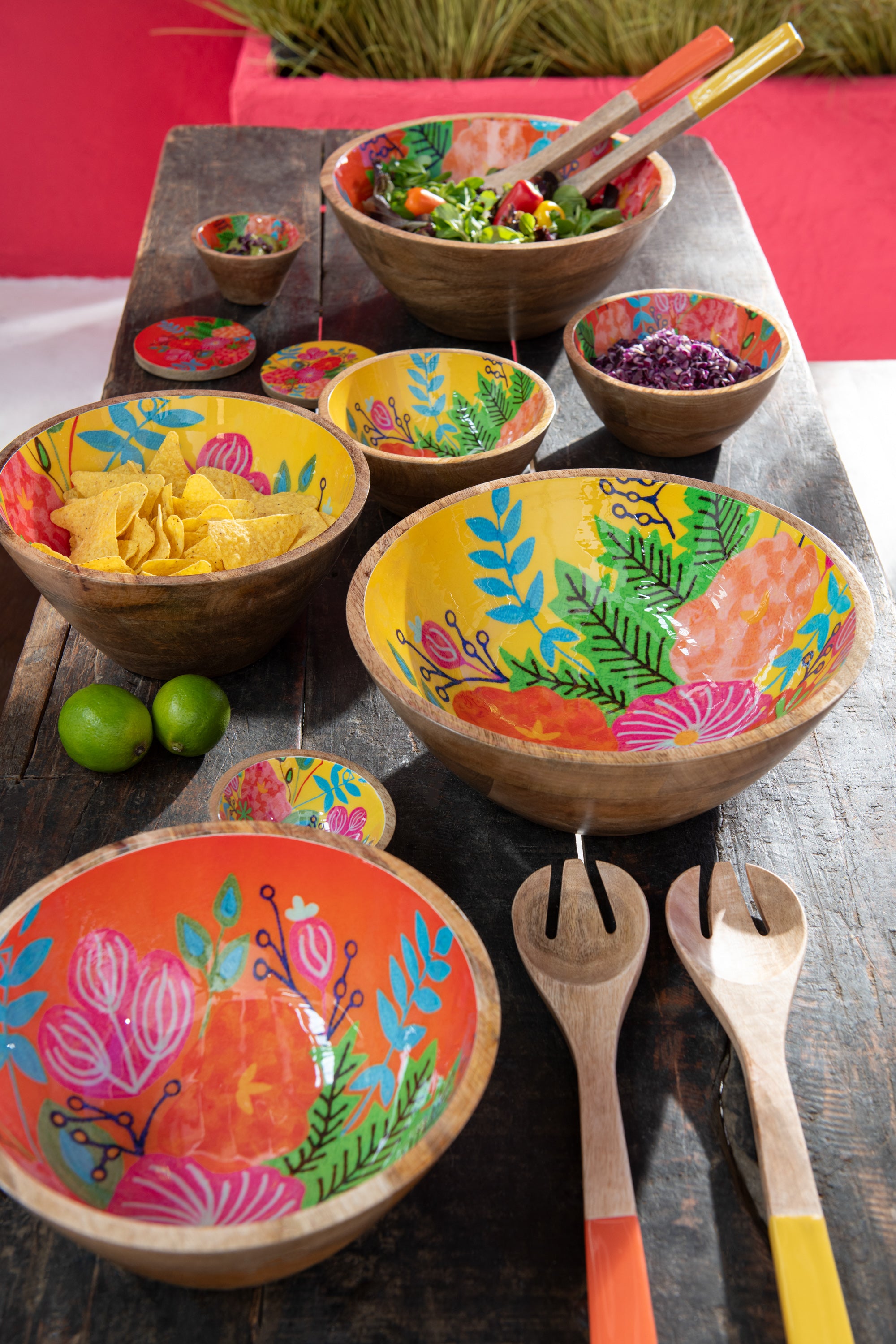 J-Line Set Van 2 Salade Serveerder Mango Hout Geel Roze Assortiment