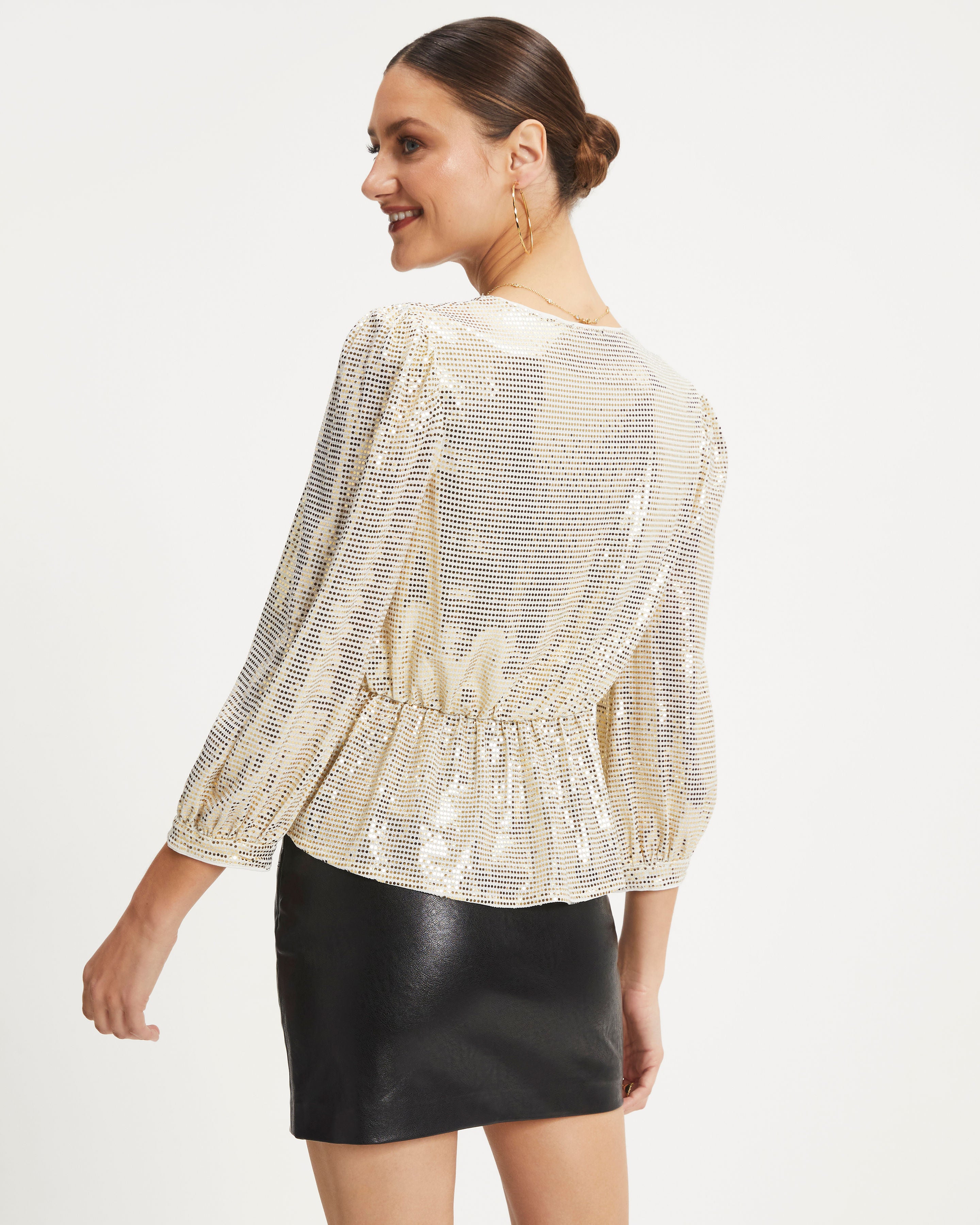 Disco Queen Twisted Front Sequin Top - White - Se7enfashion