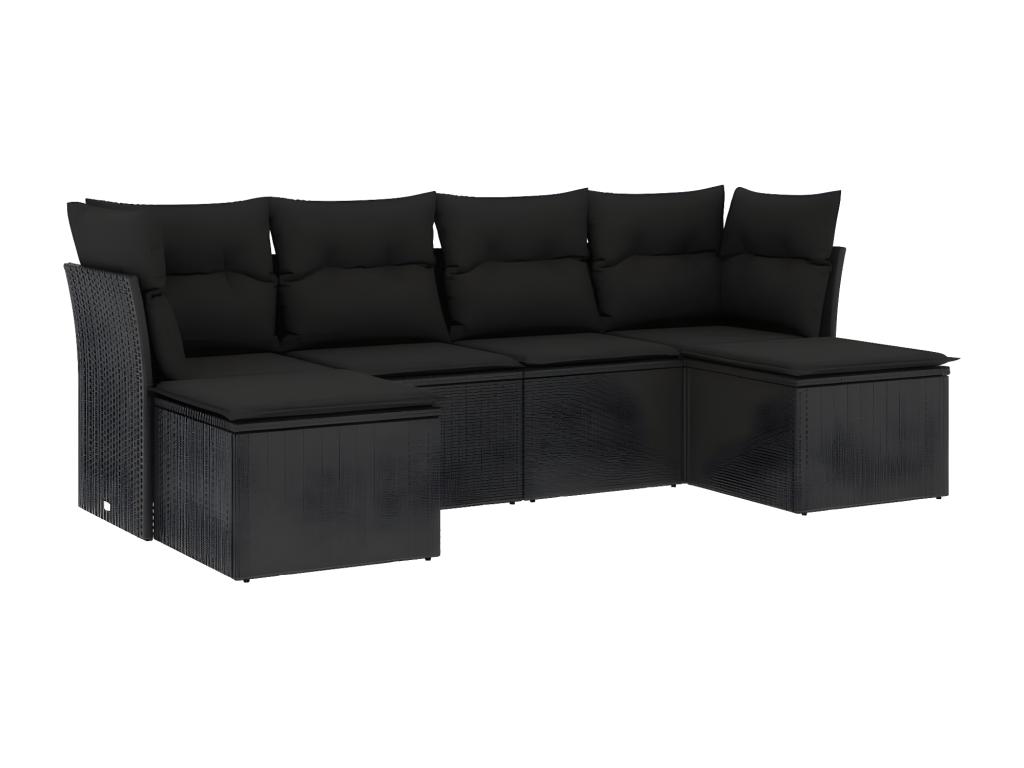 Set de sofás de jardín 6 piezas con cojines en ratán sintético negro TB4137859