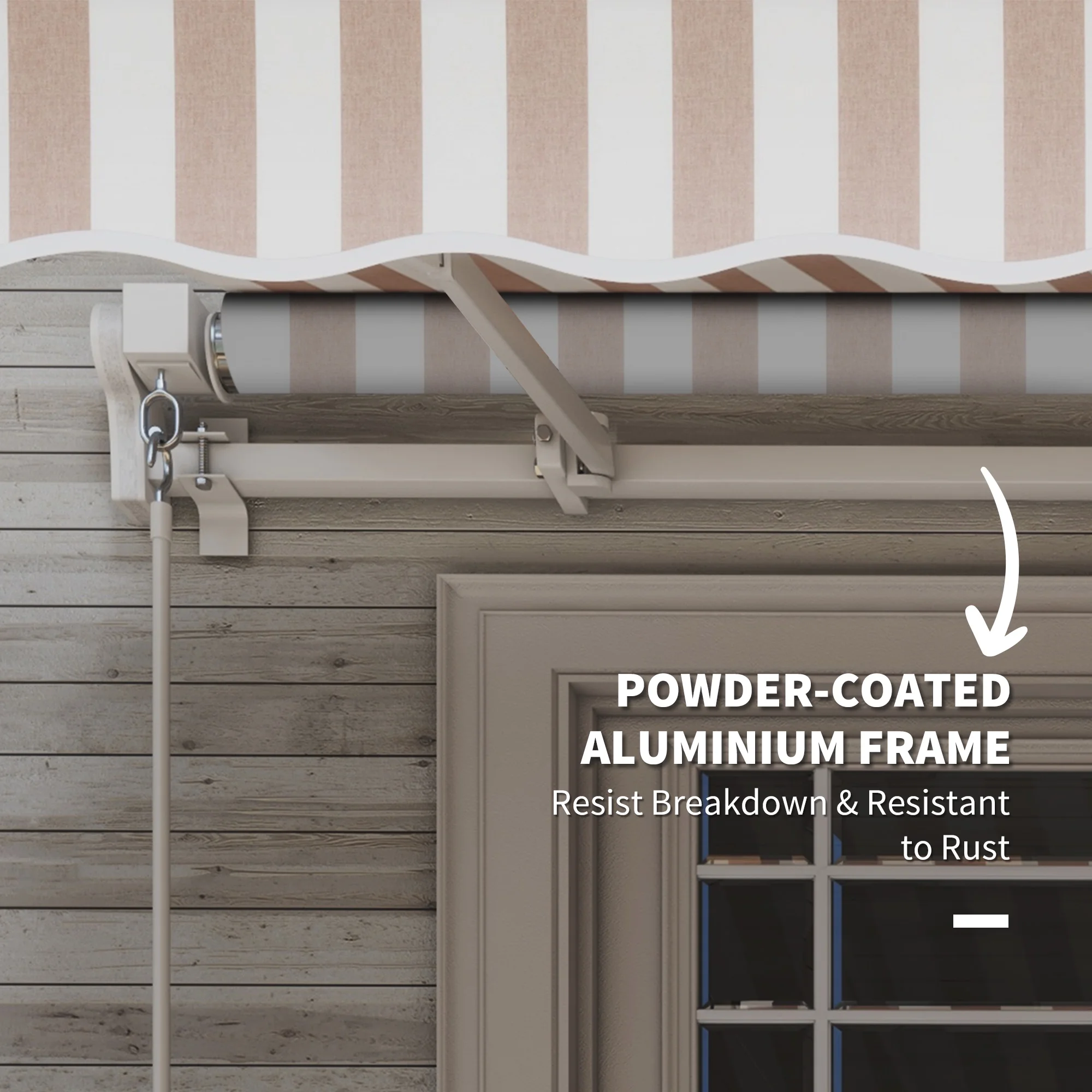 Outsunny 12' x 10' Manual Retractable Awning Outdoor Sunshade Shelter for Patio, Balcony, Yard, with Adjustable & Versatile Design, Beige and White - Image 8