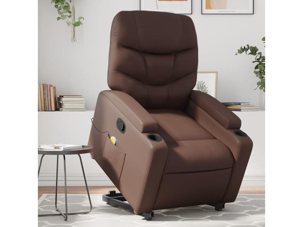 Sillón reclinable de masaje de pie de cuero sintético marrón