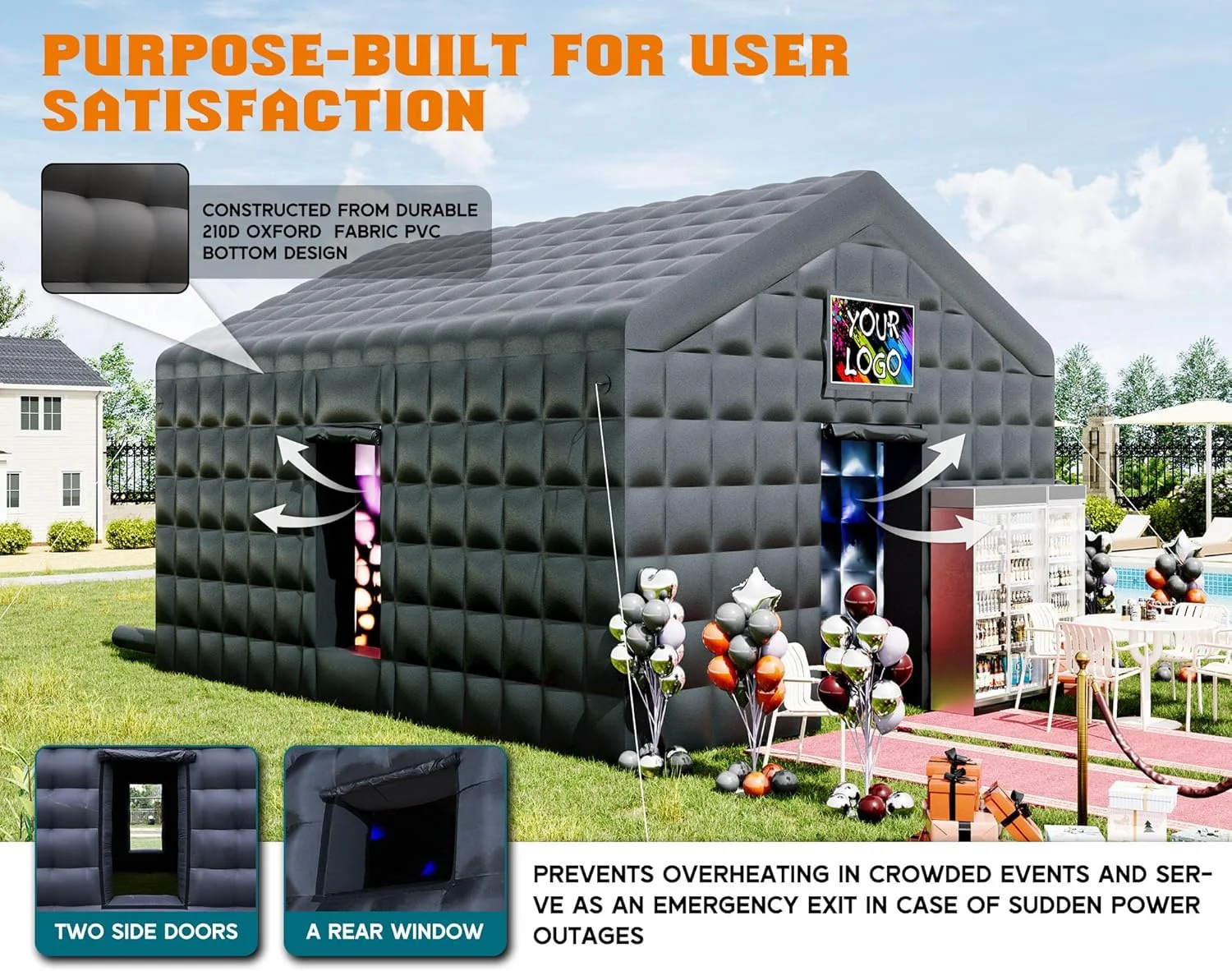 Jocisland 20x16x14 ft Large Black Inflatable Night Club Tent for Adults with 2 Side Doors, Inflatable Nightclub with Logo Area Gazebo Event House - Image 6