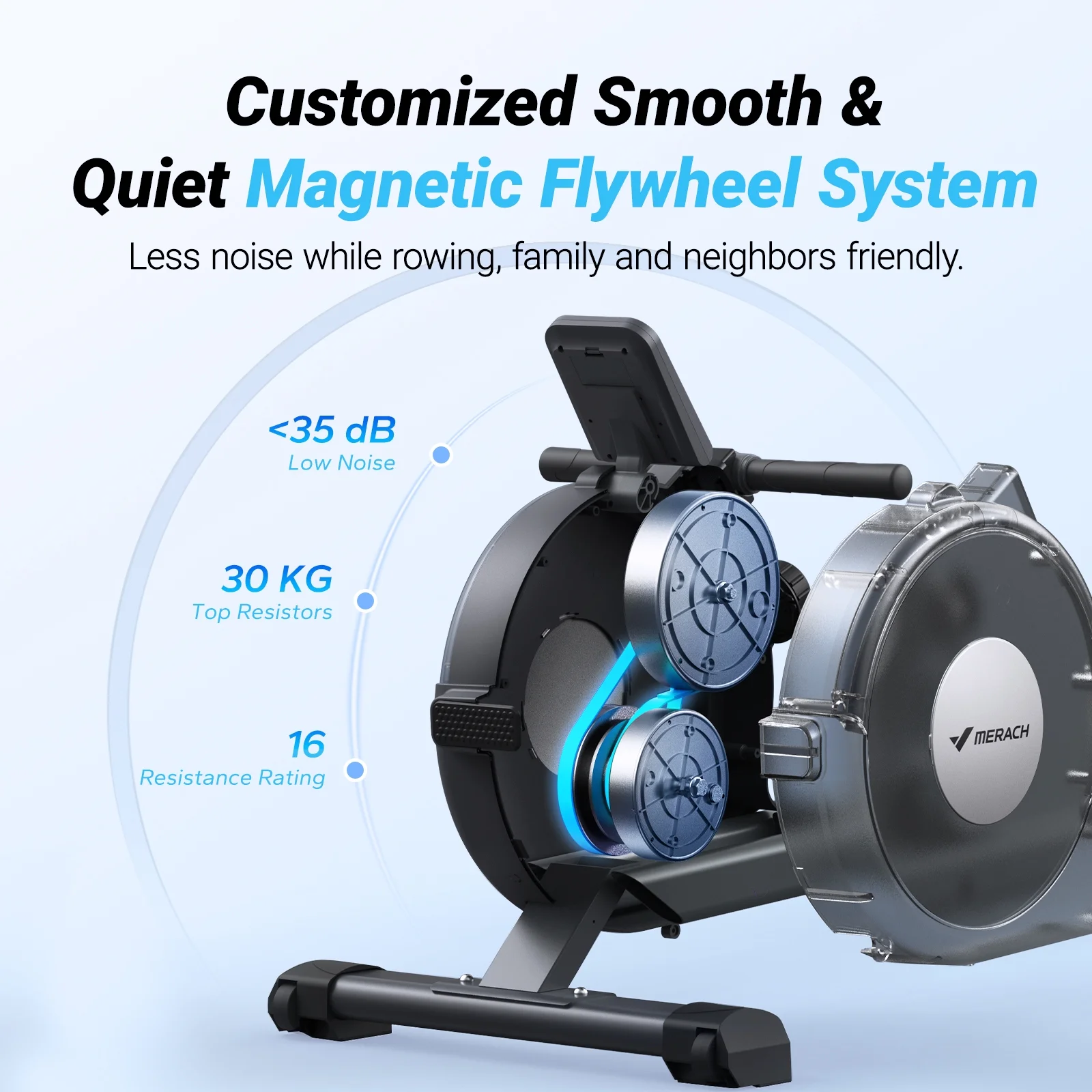 MERACH Magnetic Rowing Machine 350lbs Weight Capacity, 16 Levels of Quiet Resistance, Bluetooth Rowing Machine for Home Workout - Image 8
