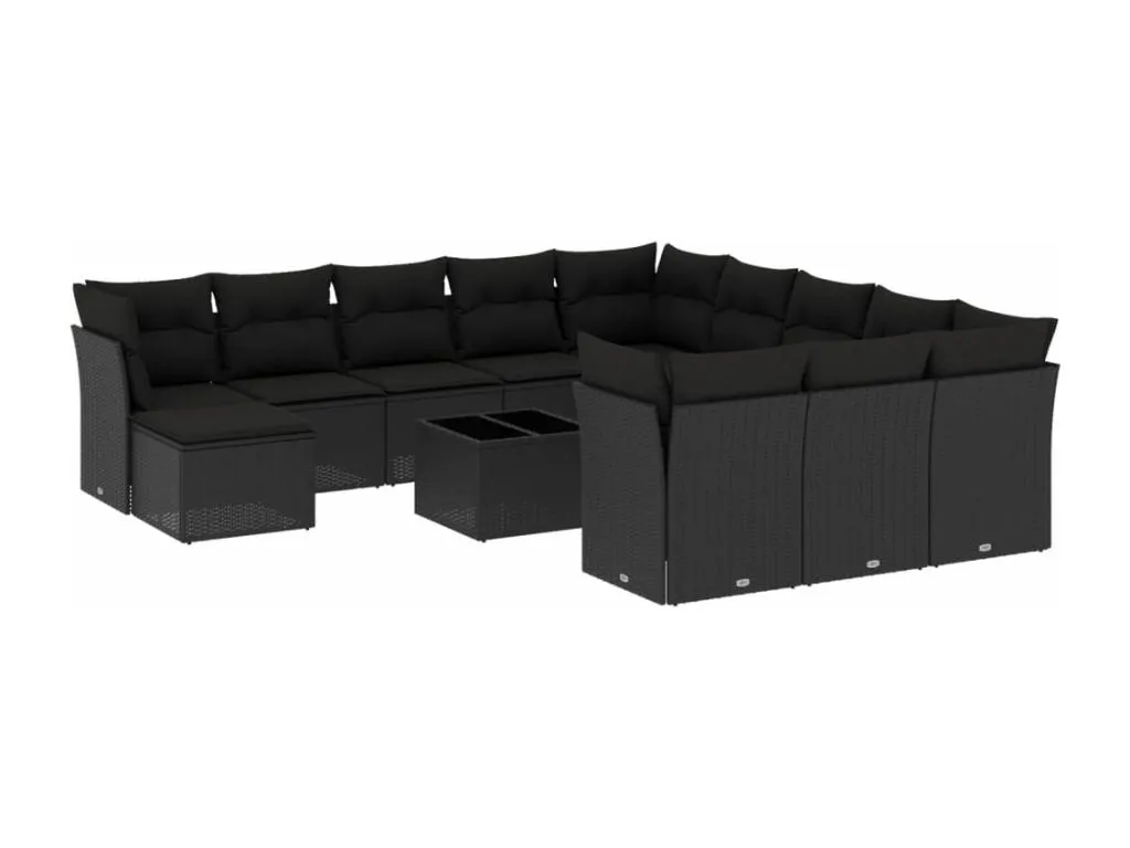 Set de sofás de jardín y cojines 13 pzas ratán sintético negro 24729tmfc