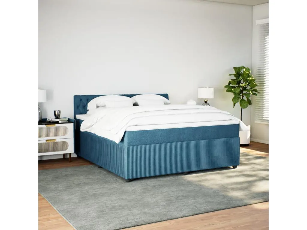 Cama box spring con colchón terciopelo azul 180x200 cm obp3522759
