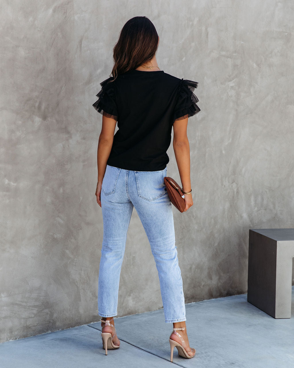 Carey Tulle Puff Sleeve Top - Black - Se7enfashion