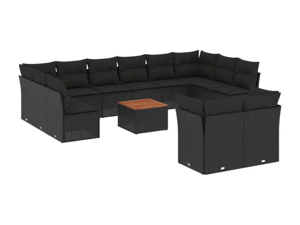Set de sofás de jardín 13 piezas con cojines en ratán sintético negro EO5793775