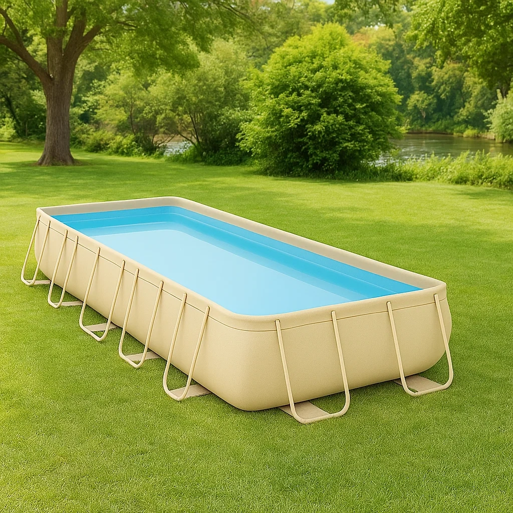 Piscina tubular,forma rectangular,capacidad 7000 litros,material PVC y acero,color beige,montaje requerido,400x200x100 cm - 0drXdExcBYAN
