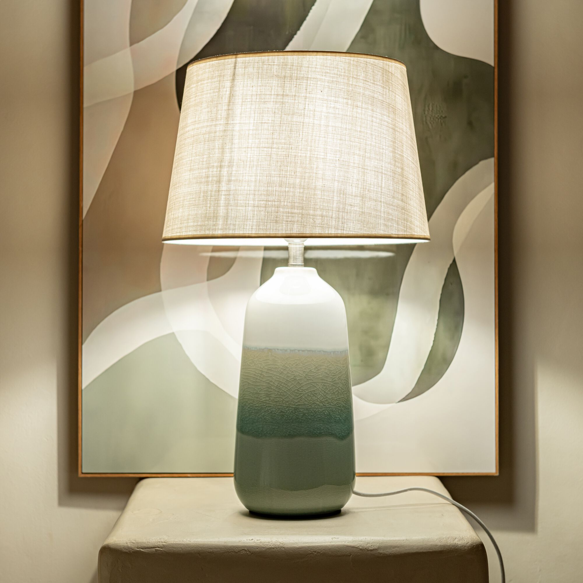 COLAS - Pied de lampe électrifé D14,5cm en grès - vert