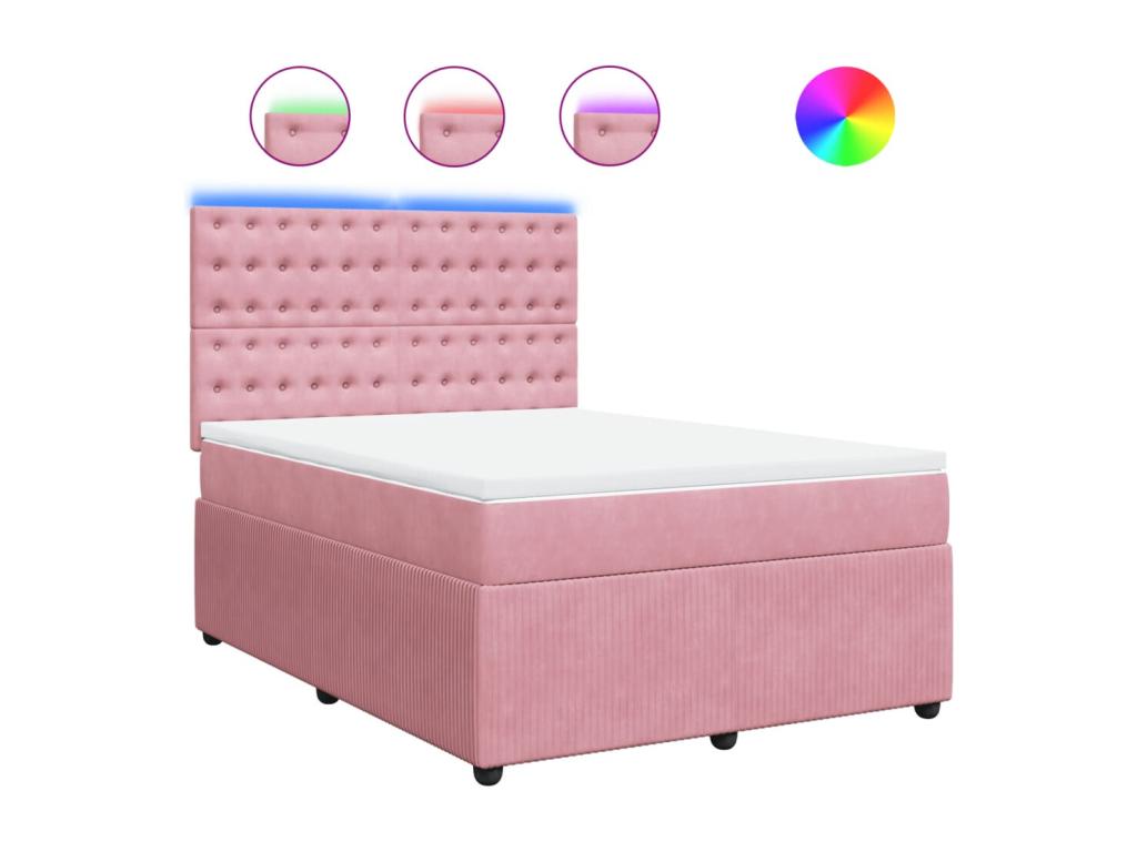 Cama box spring con colchón terciopelo rosa 140x190 cm