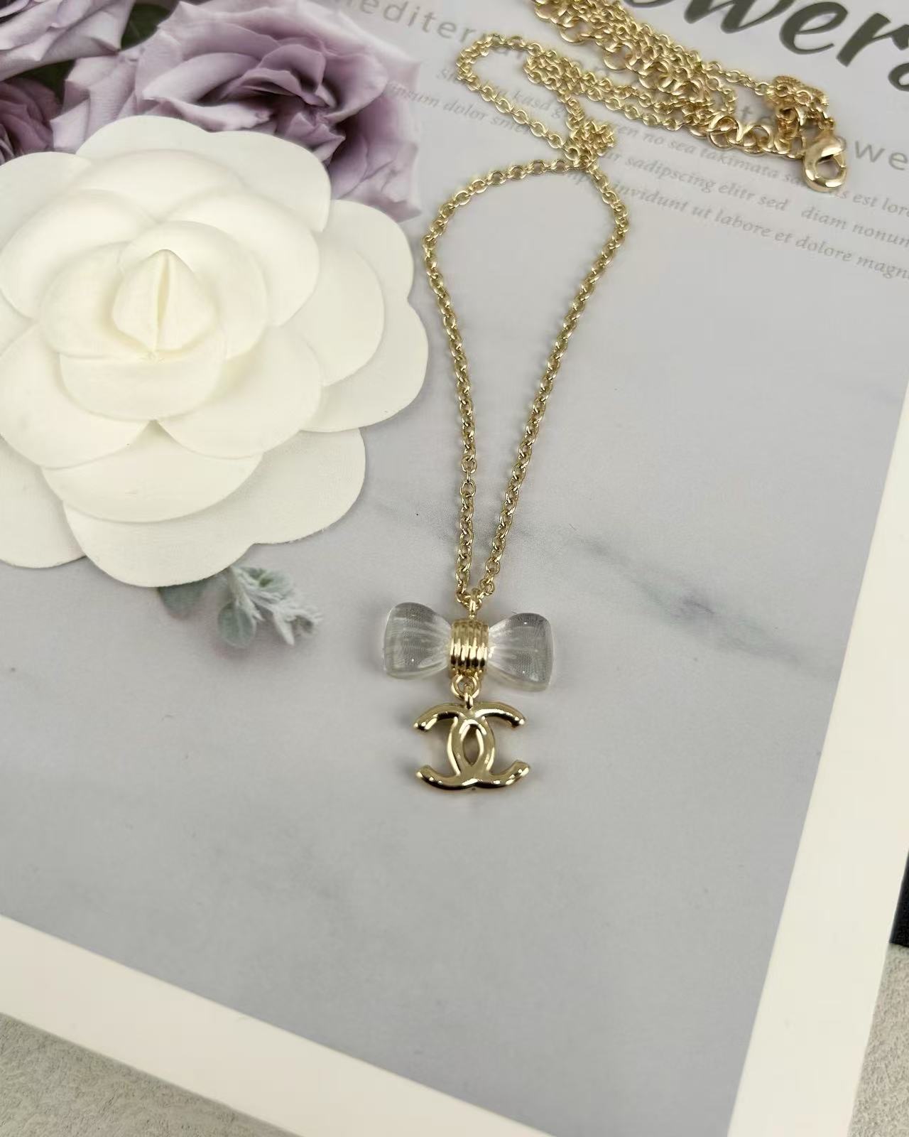 Chanel Transparent Bow CC Pendant Necklace - Original Replica Club