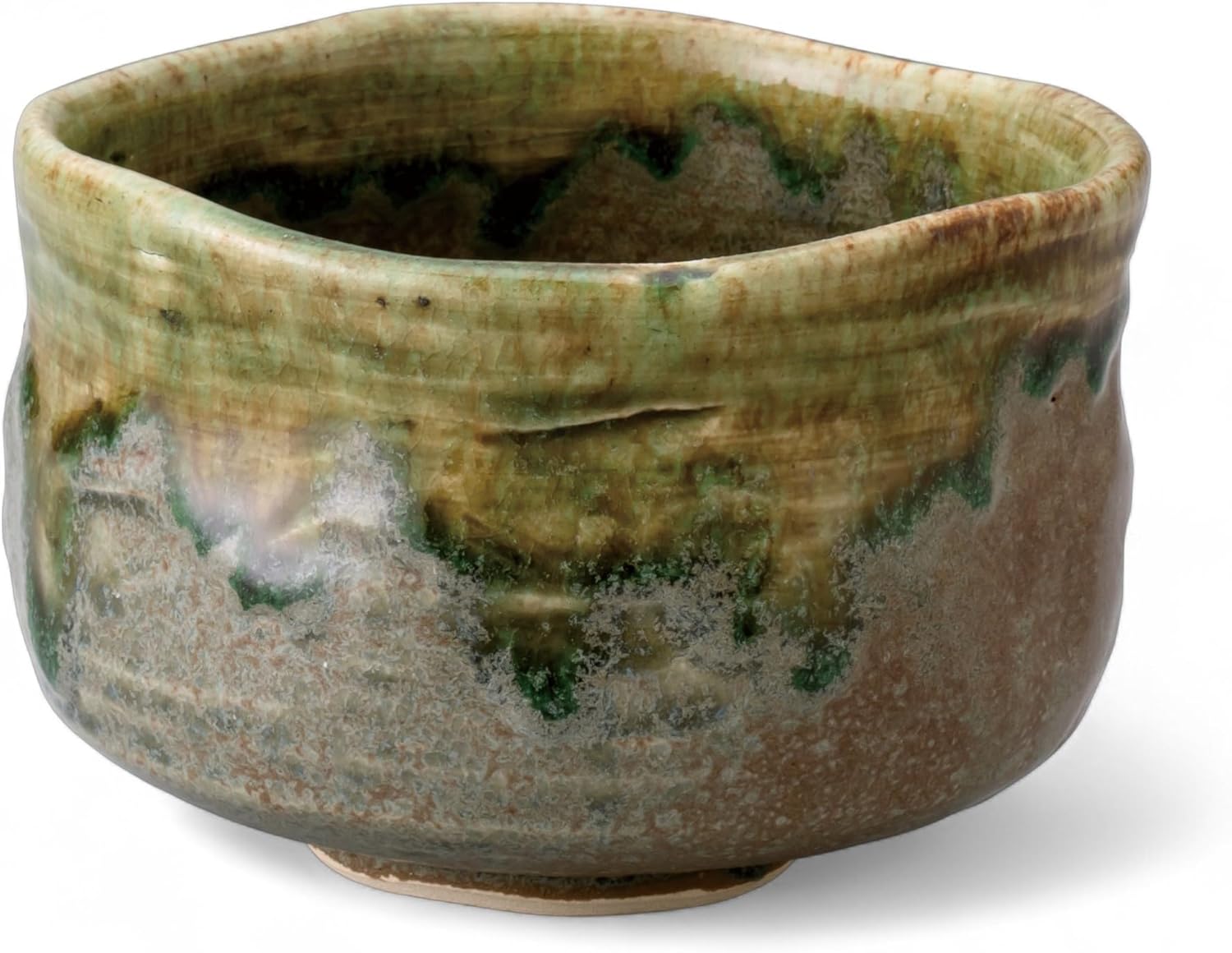 Handmade Ceramic Matcha Tea Bowl Authentic Japanese Tea Ceremony Pottery, Mino Ware Made in Japan, Brown Green Drip