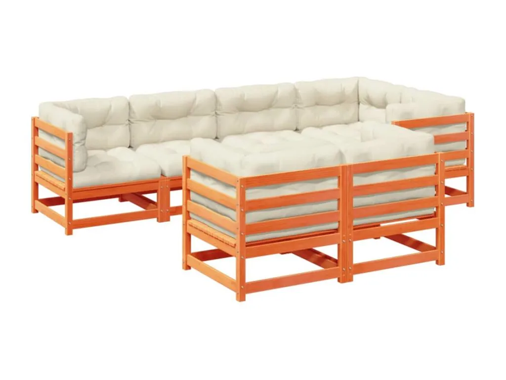 Sancaldeco Set de sofás jardín 7 pzas con cojines Sancaldeco marrón cera 81169EDHO