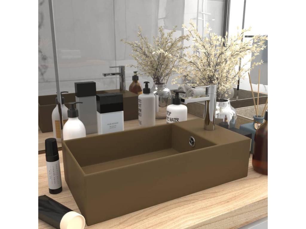 Lavabo de baño con rebosadero Cerámica Mate crema