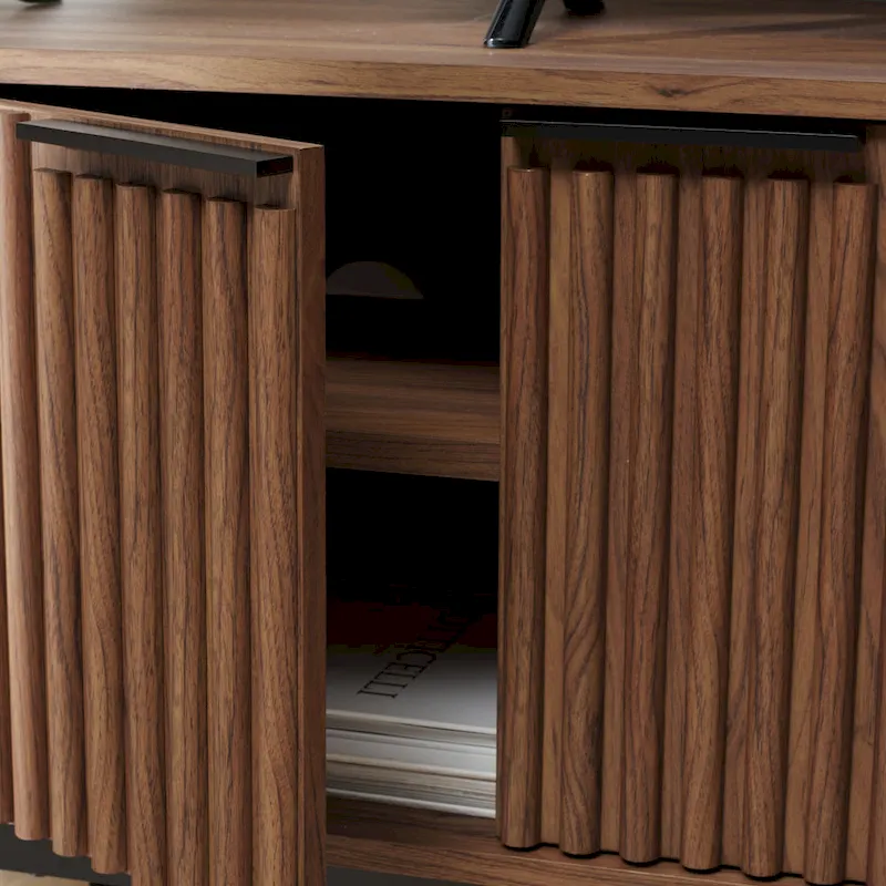 Mid Century TV Stand with Tambour Doors and Storage Drawers