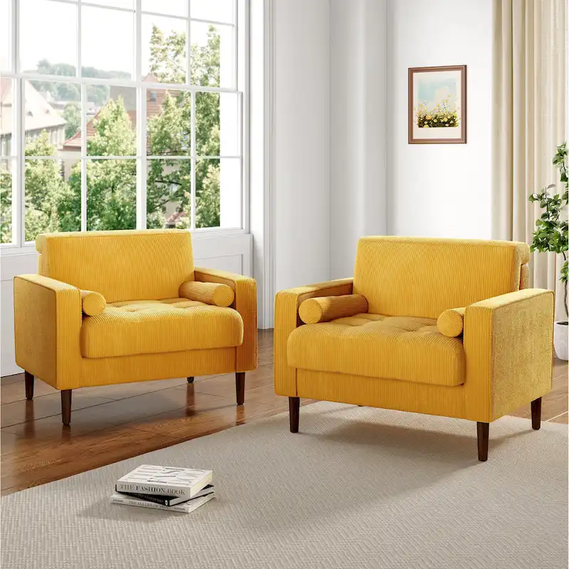 Set of 2 Modern Wide Armchairs in Corduroy - Accent Chairs