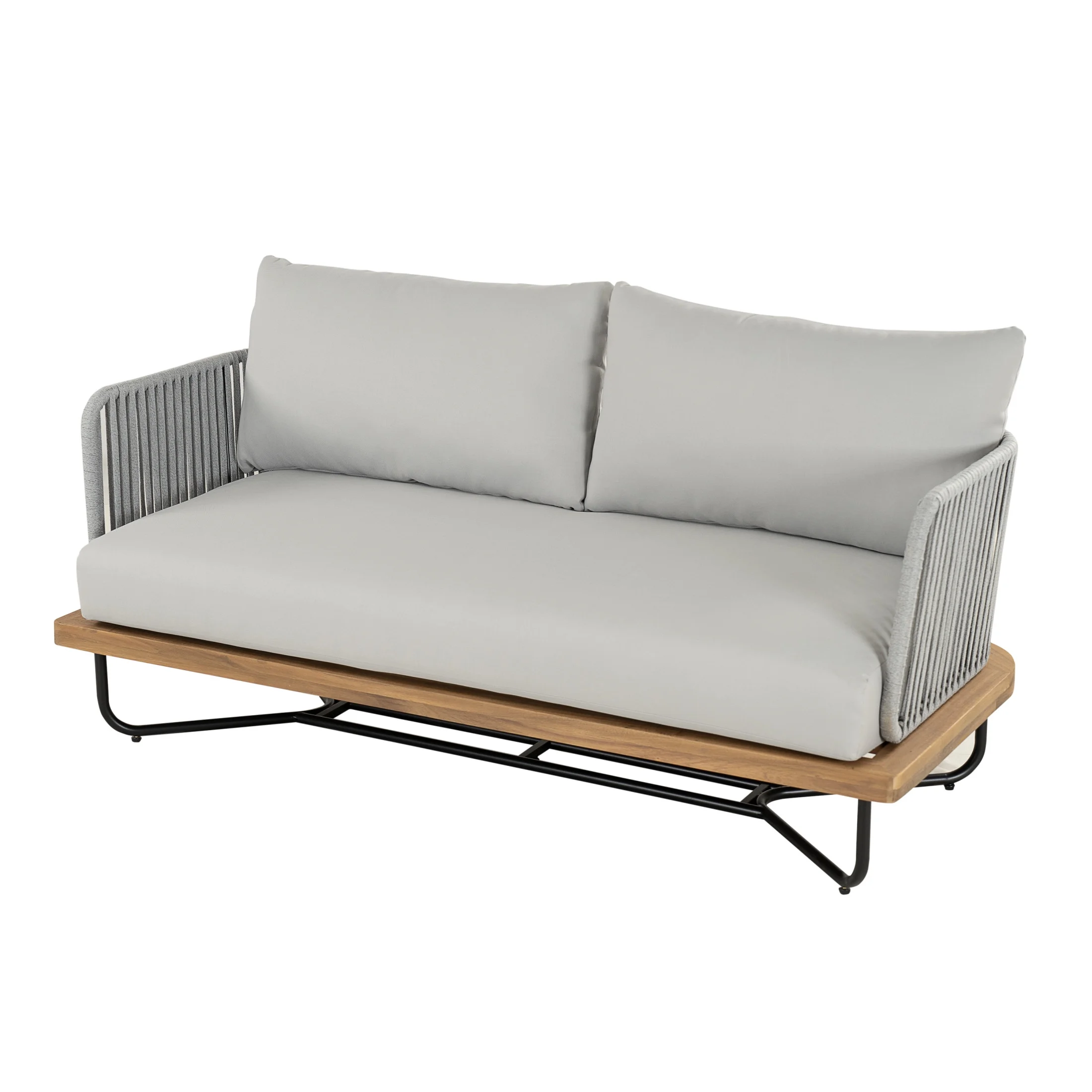 Christopher Knight Home 2-Piece Patio Furniture Outdoor Loveseat Set, Rope Woven Loveseat with Coffee Table, Beige Cushion - Image 10