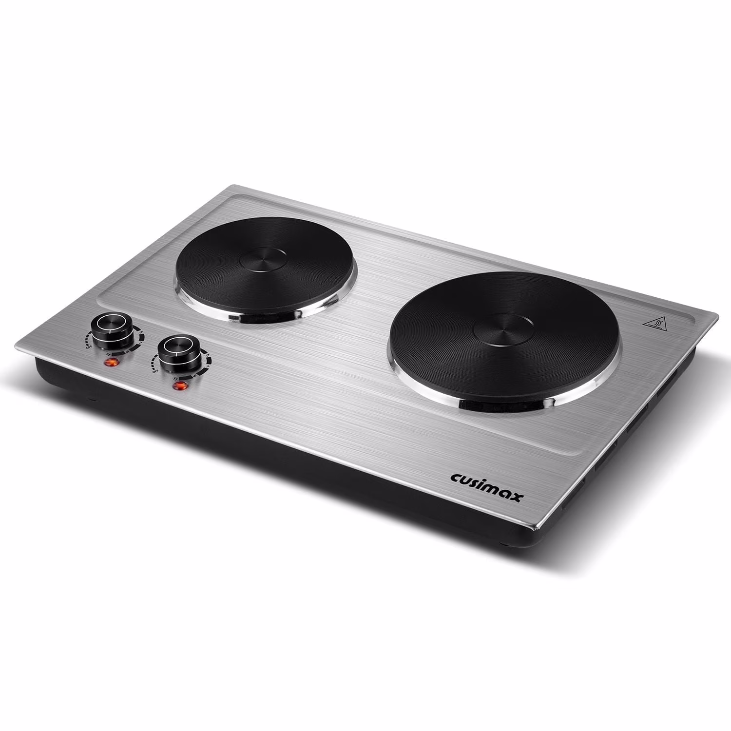 CUSIMAX 1800W Portable Double Burner Hot Plate ??stainless Steel Countertop Electric Cooktop with Dual Cast Iron Heating Plates, Easy - to - Clean Silver Design, Upgraded Version(Silver)