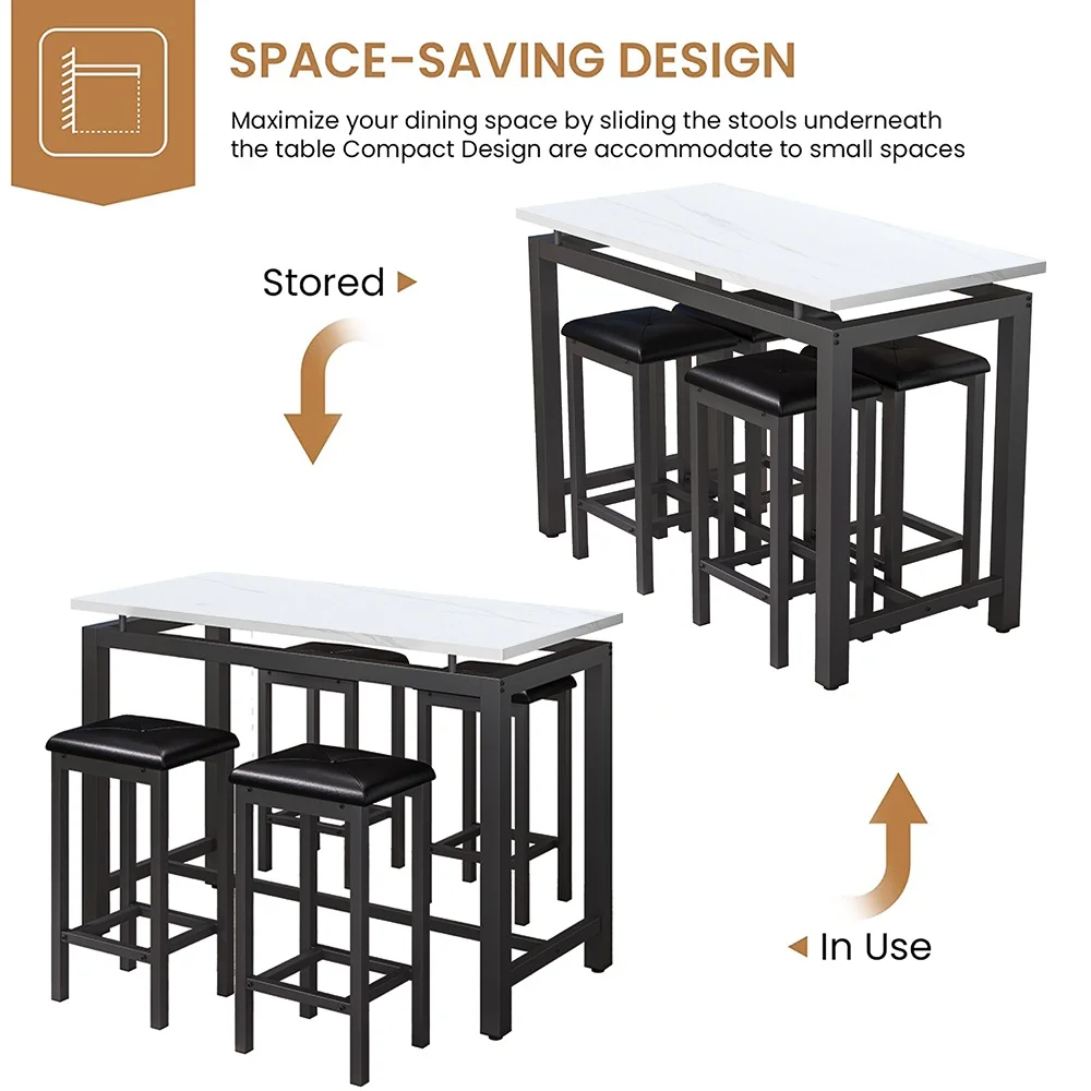 Counter Height Table Set of 5, Breakfast Bar Table and Stool Set, Minimalist Dining Table with Backless Stools, Wood Top Pub Table & Chair Set for Kitchen Apartment Bistro - Space Saving - Image 10