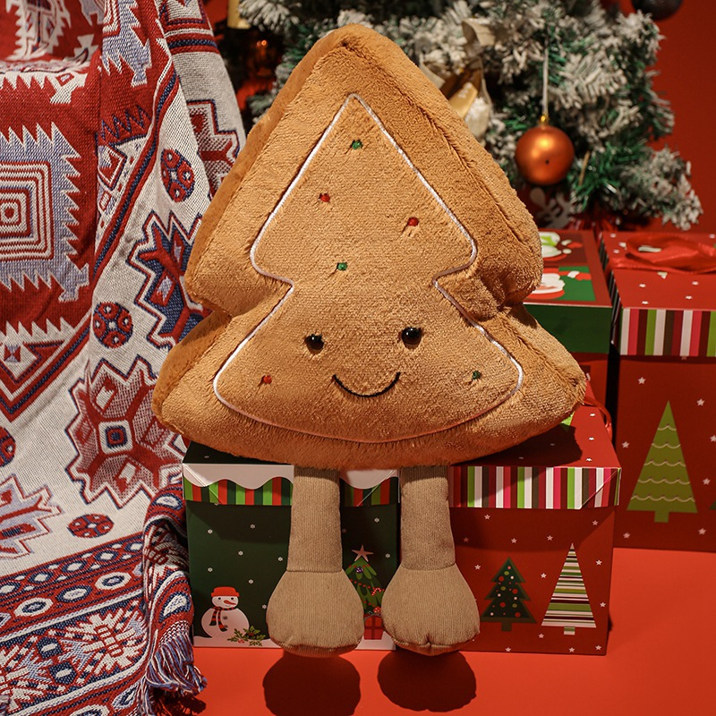 Gingerbread Man Shaped Plush Pillow Soft Fluffy Sherpa Cartoon Christmas Decor Plush Toy for Home Decor Holiday Gift
