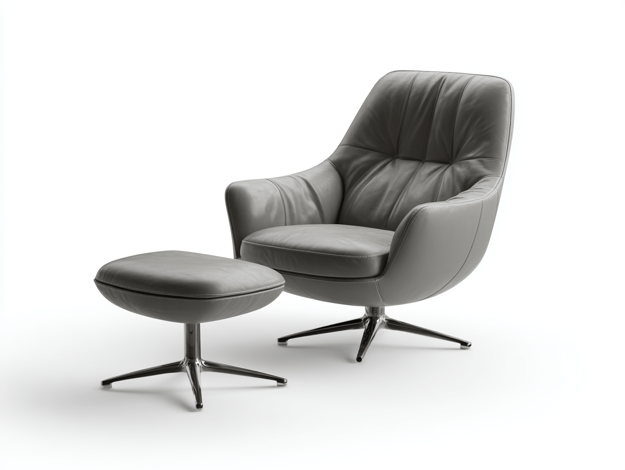 Sillón giratorio en cuero sintético – gris – con reposapiés – estilo moderno