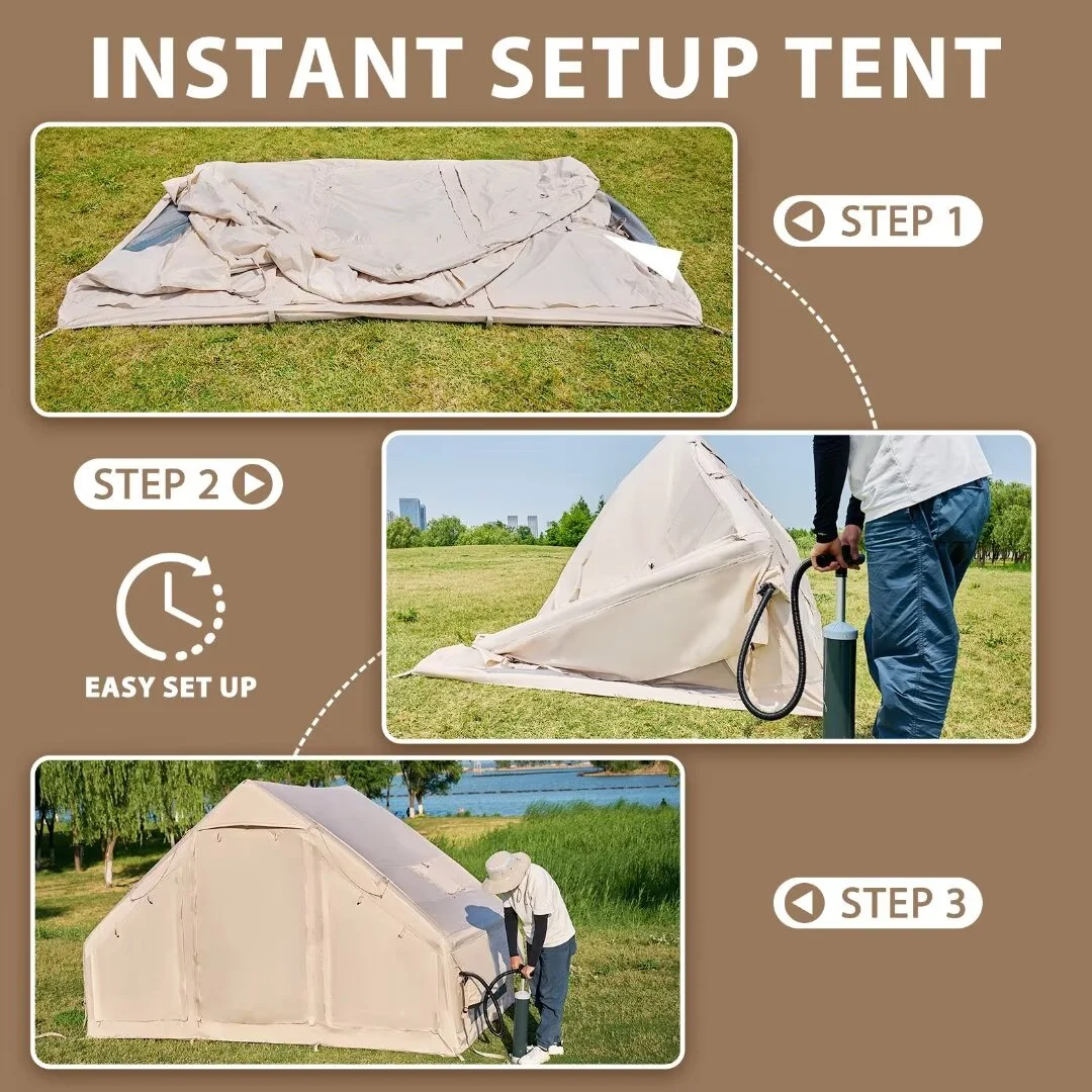 NAIZEA Tent for Camping with Pump - Air Glamping Tents, Easy Setup Blow up Tent, Waterproof Oxford Inflatable Tent, 4 - 6 Person Cabin Tent with Mesh & Chimney Window