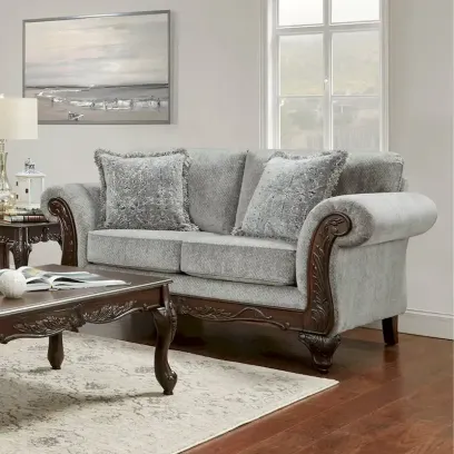 Roundhill Furniture Hernen Carved Wooden Frame Loveseat