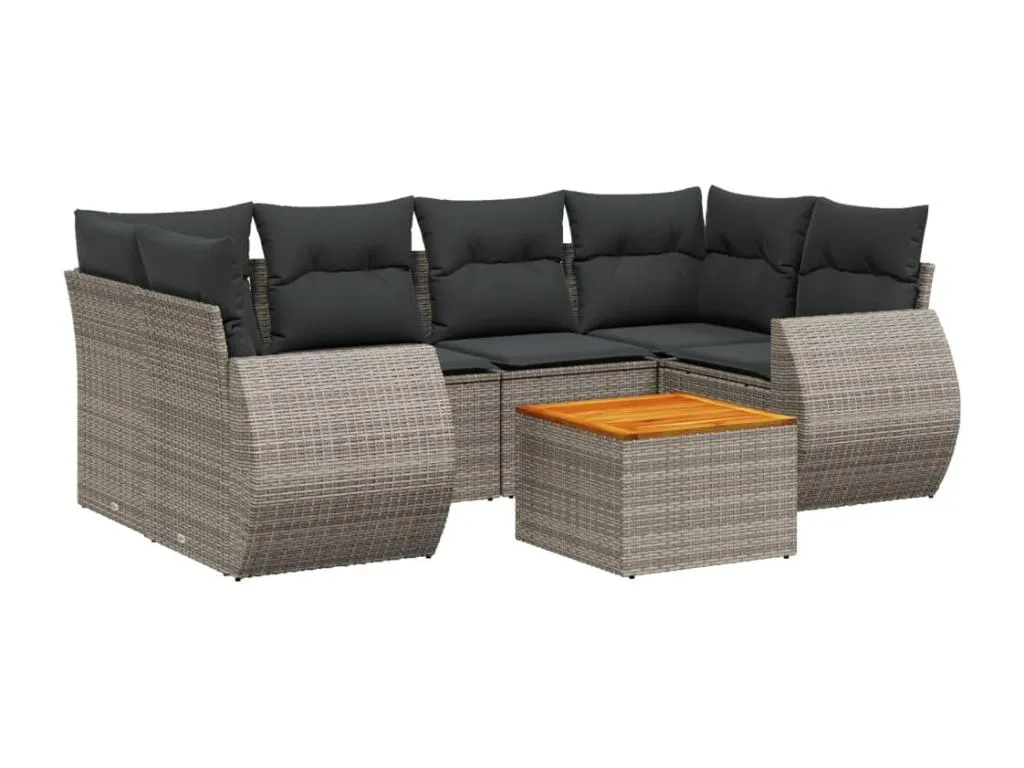 Set de sofás de jardín 7 piezas con cojines ratán PE gris smgg55051