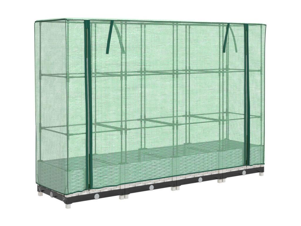 Arriate con cubierta invernadero aspecto ratán 160x40x123 cm